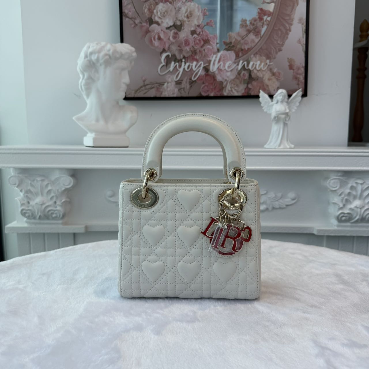 【#730】Pre-owned Dior Lady Dior White Mini Size Lambskin Shoulder Bag BJ11099040155