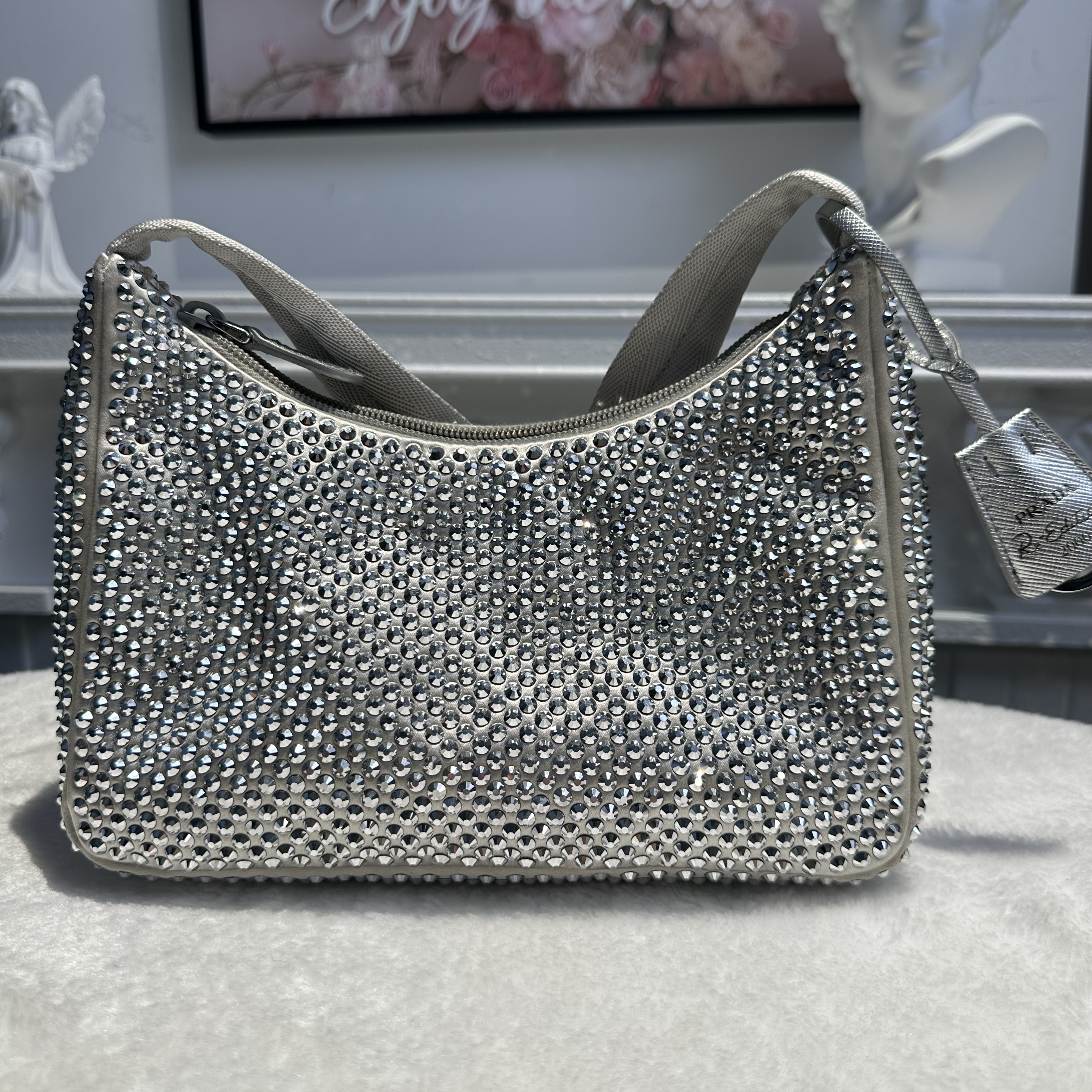 【#789】Pre-owned Prada Hobo Silver Mini Crossbody Bag BJ1109904058