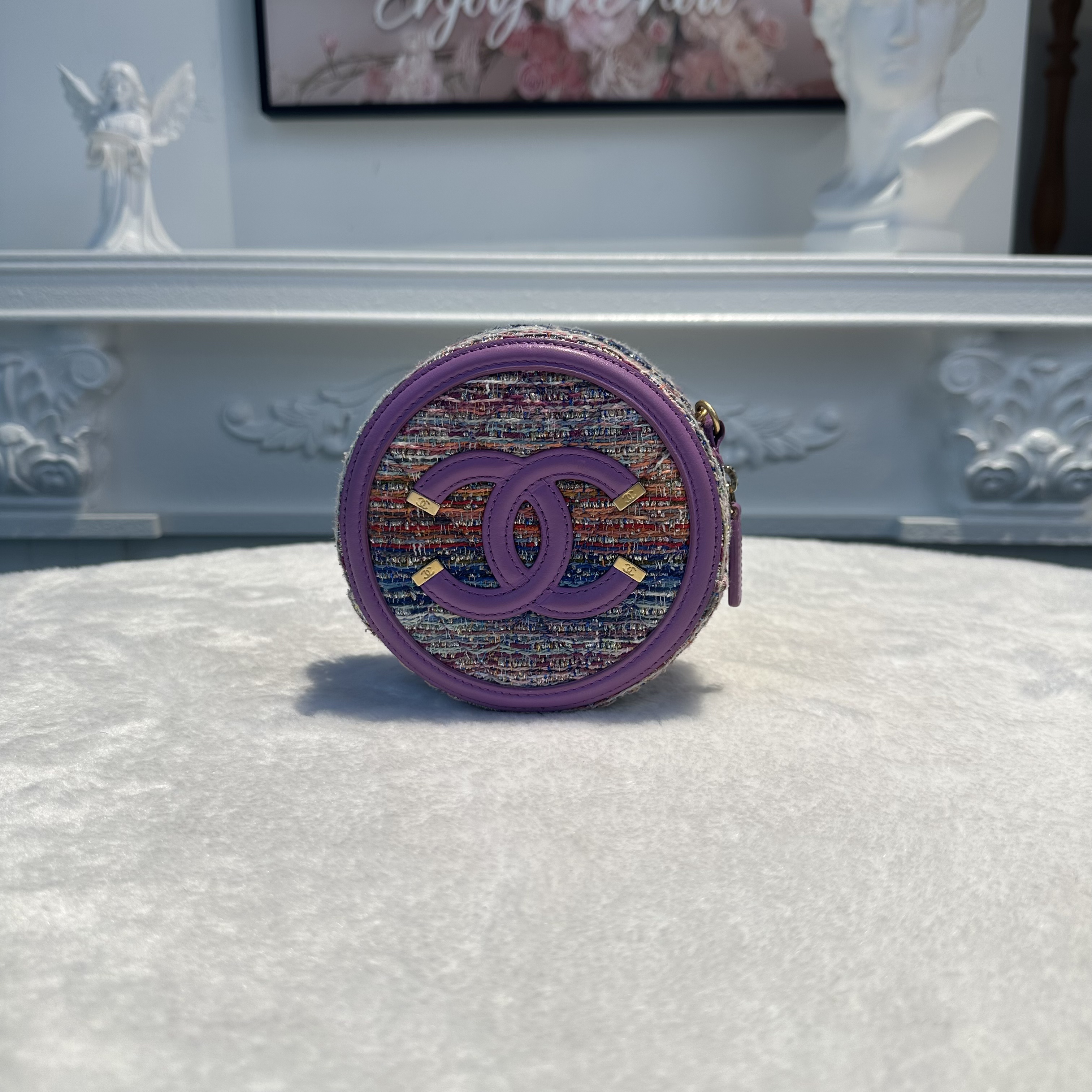 【#772】Pre-owned Chanel Purple Tweed Shoulder Bag BJ110192004088