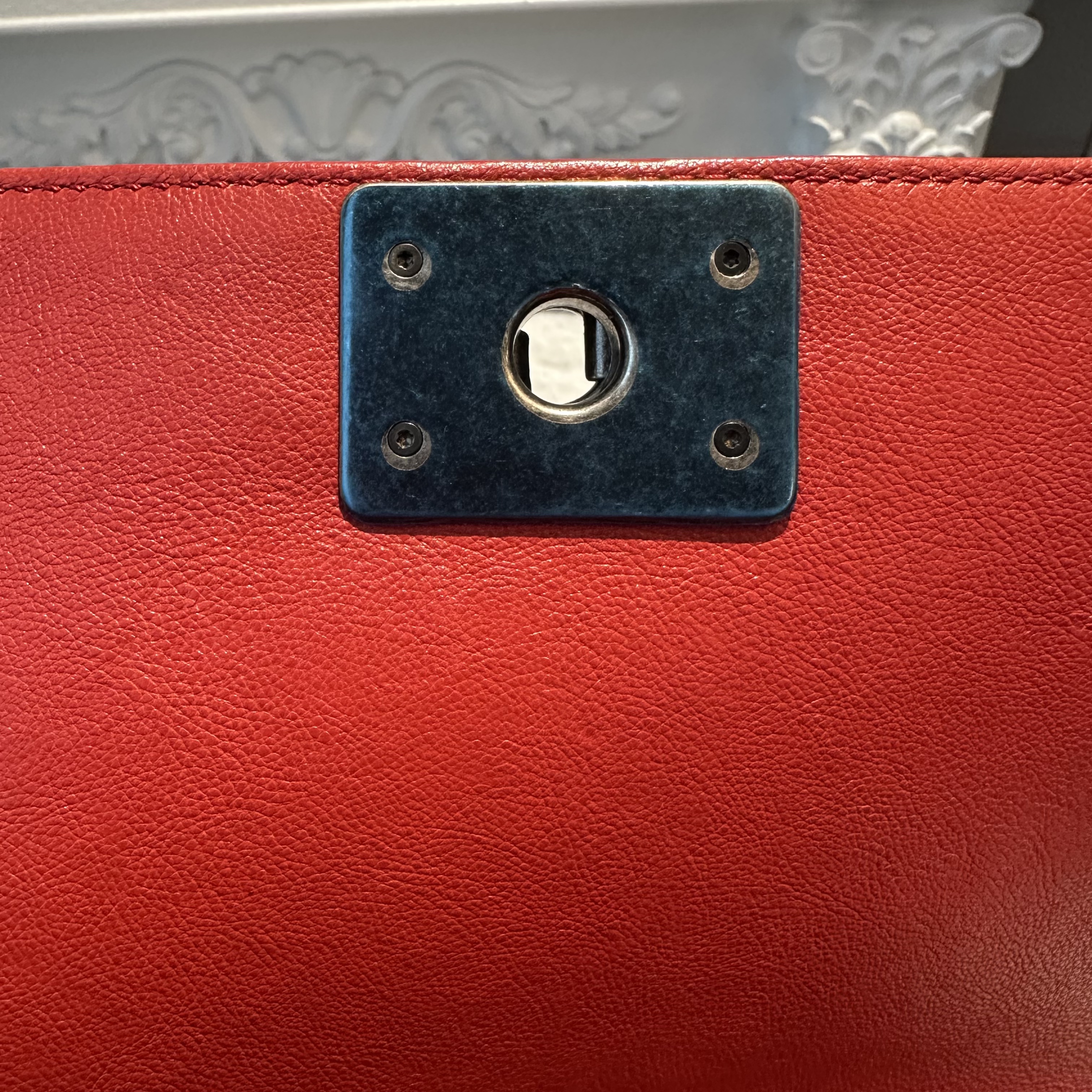 【#769】Pre-owned Chanel Leboy Red Calfskin Shoulder Bag BJ1101516050115