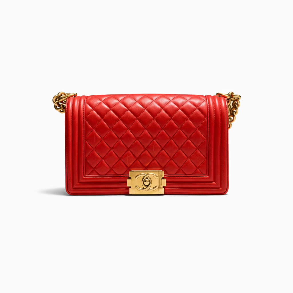 【#770】Pre-owned Chanel Leboy Red Calfskin Shoulder Bag BJ11017050115