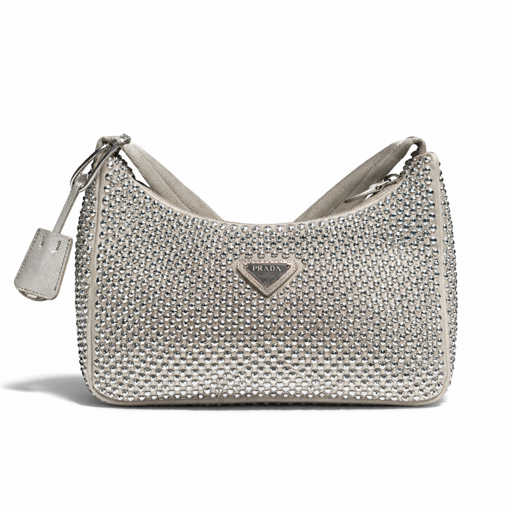 【#789】Pre-owned Prada Hobo Silver Mini Crossbody Bag BJ1109904058