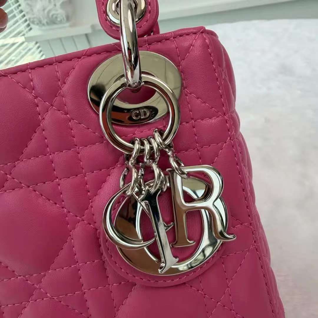 【#745】Pre-owend Dior Lady Dior Mini Pink Lambskin Shoulder Bag BJ11014050105
