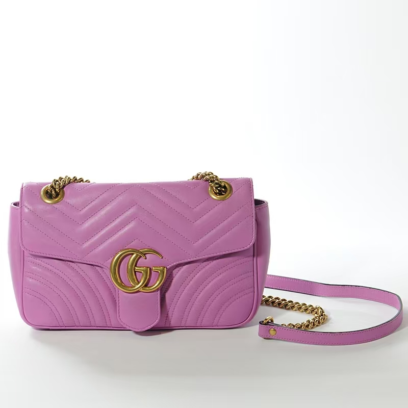 【#721】Pre-owned Gucci Marmont Medium Pink&Purple Calfskin 26 Crossbody bag BJ1101404045
