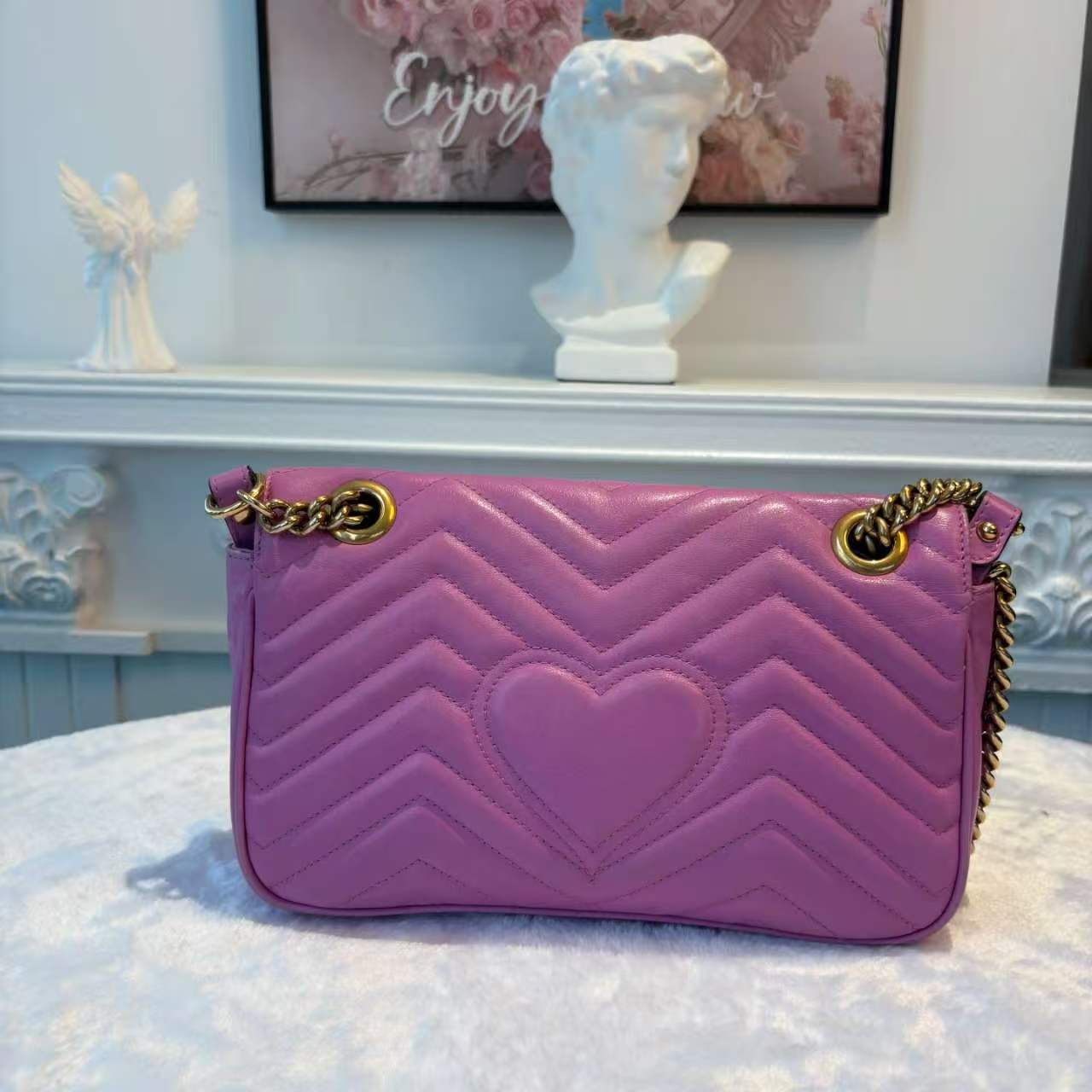 【#721】Pre-owned Gucci Marmont Medium Pink&Purple Calfskin 26 Crossbody bag BJ1101404045