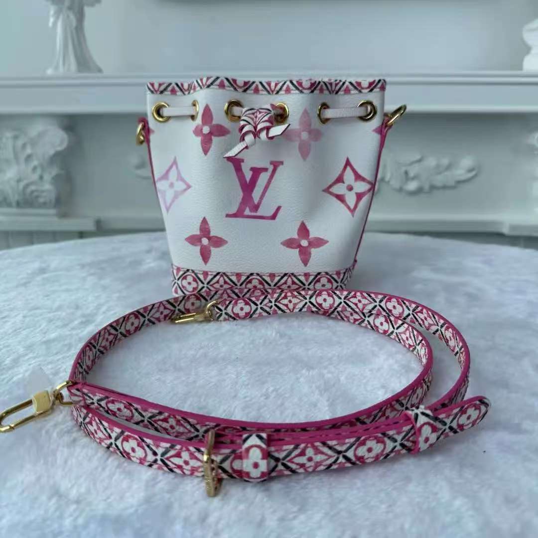 【#753】Pre-owned Louis Vuitton Noe White&Pink Monogram Canvas Nano Shoulder Bag BJ1109904098