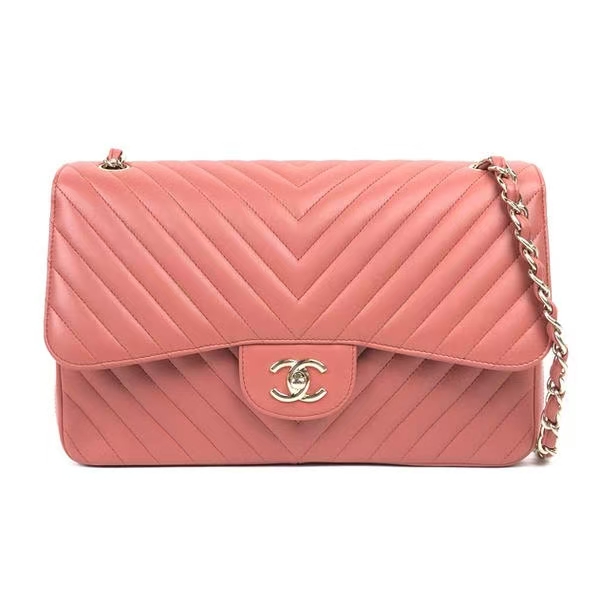 【#747】Pre-owend Chanel Classic Flap Pink Calfskin Medium Shoulder Bag BJ11015&16050155