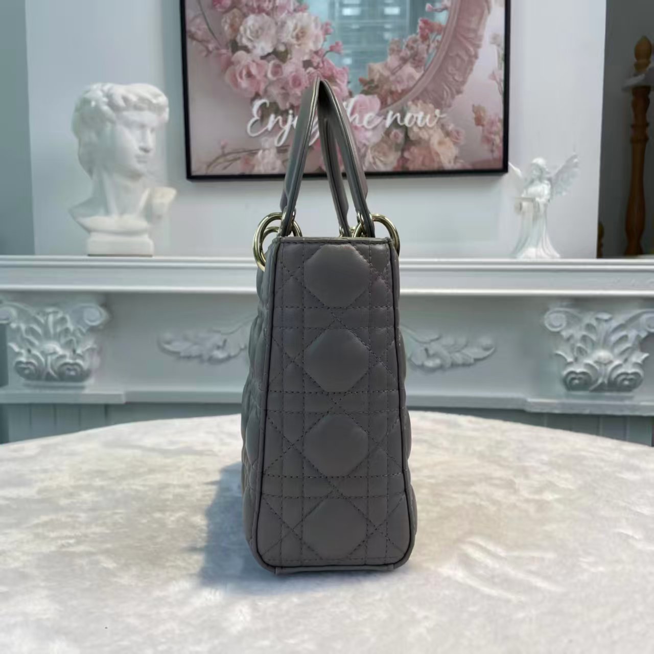 【#818】Pre-owned Dior Lady Dior Medium Size Gray BJ1109905015【Deposits 300$】【Installments #1 300$/2599$】