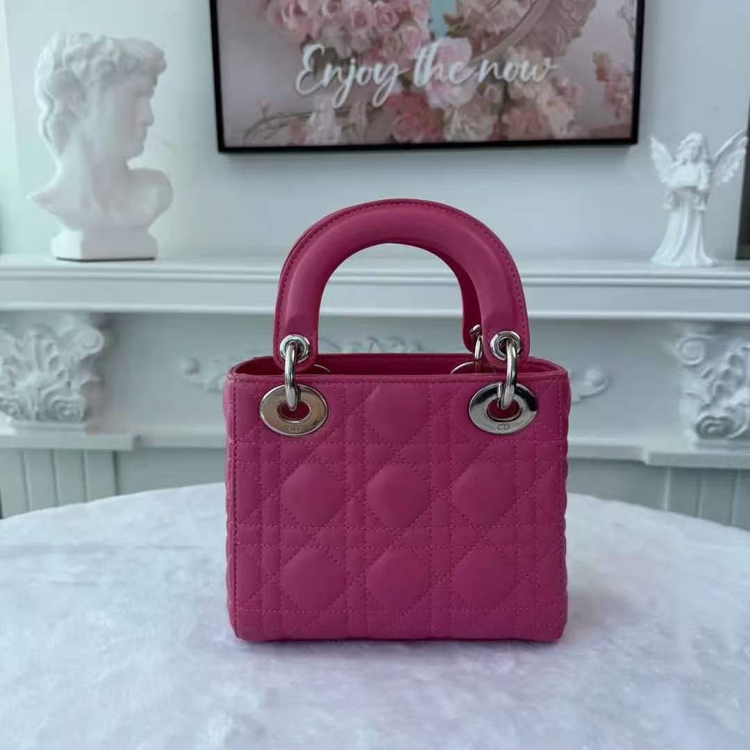 【#745】Pre-owend Dior Lady Dior Mini Pink Lambskin Shoulder Bag BJ11014050105