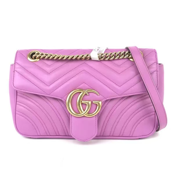 【#721】Pre-owned Gucci Marmont Medium Pink&Purple Calfskin 26 Crossbody bag BJ1101404045