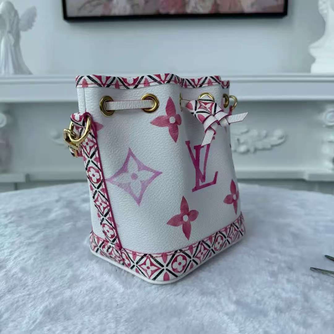 【#753】Pre-owned Louis Vuitton Noe White&Pink Monogram Canvas Nano Shoulder Bag BJ1109904098