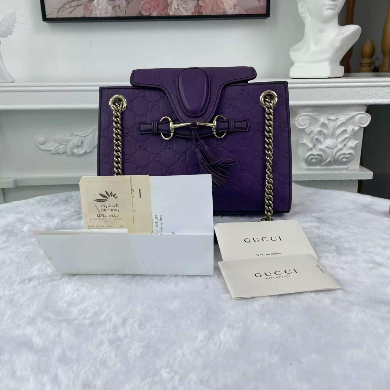 【#740】Pre-owned Gucci Emily Purple Calfskin Small Shoulder Bag BJ1109904030