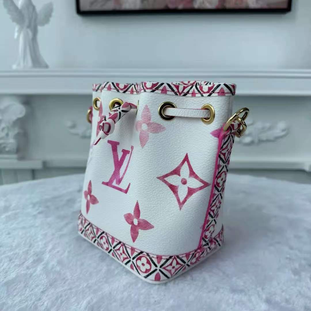 【#753】Pre-owned Louis Vuitton Noe White&Pink Monogram Canvas Nano Shoulder Bag BJ1109904098