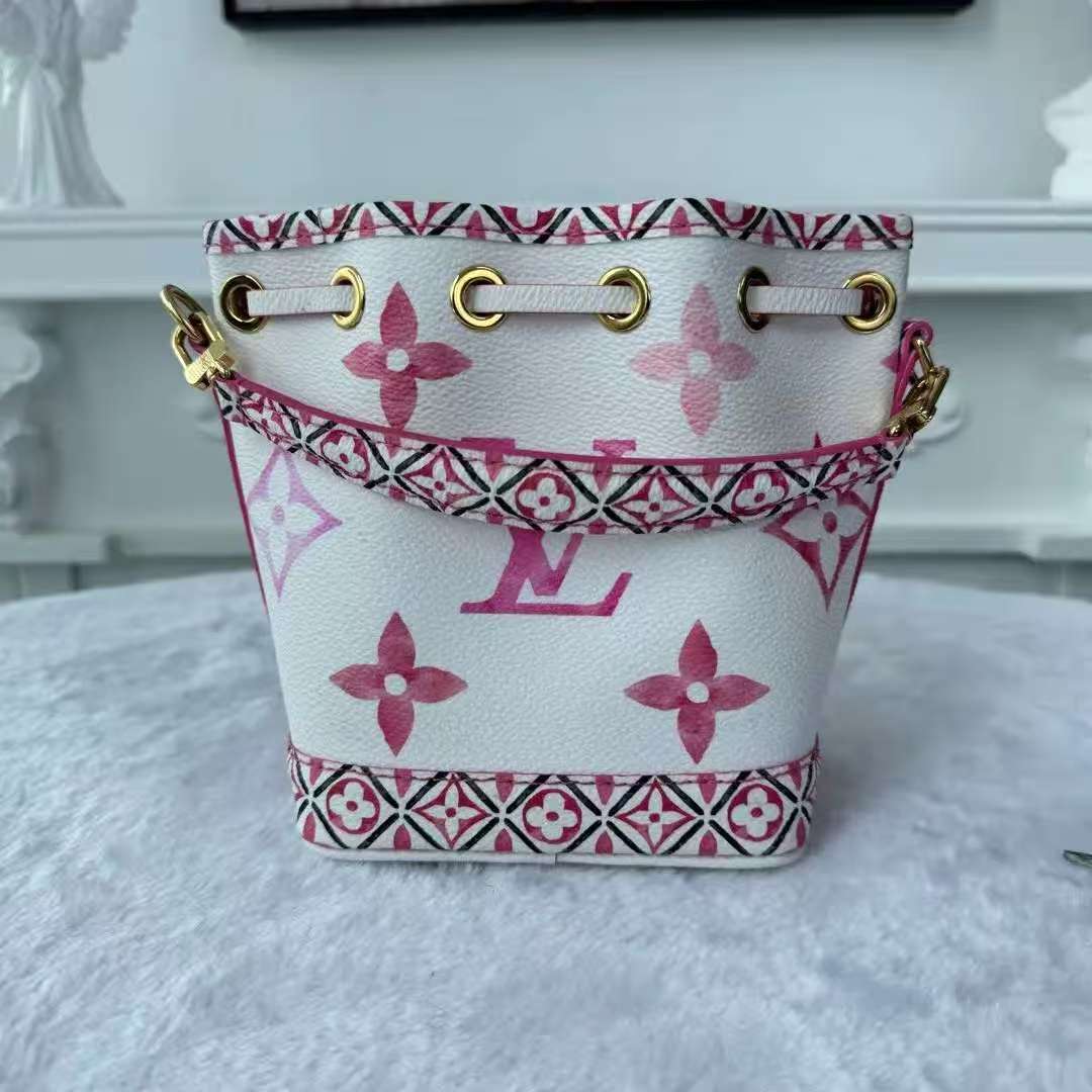 【#753】Pre-owned Louis Vuitton Noe White&Pink Monogram Canvas Nano Shoulder Bag BJ1109904098