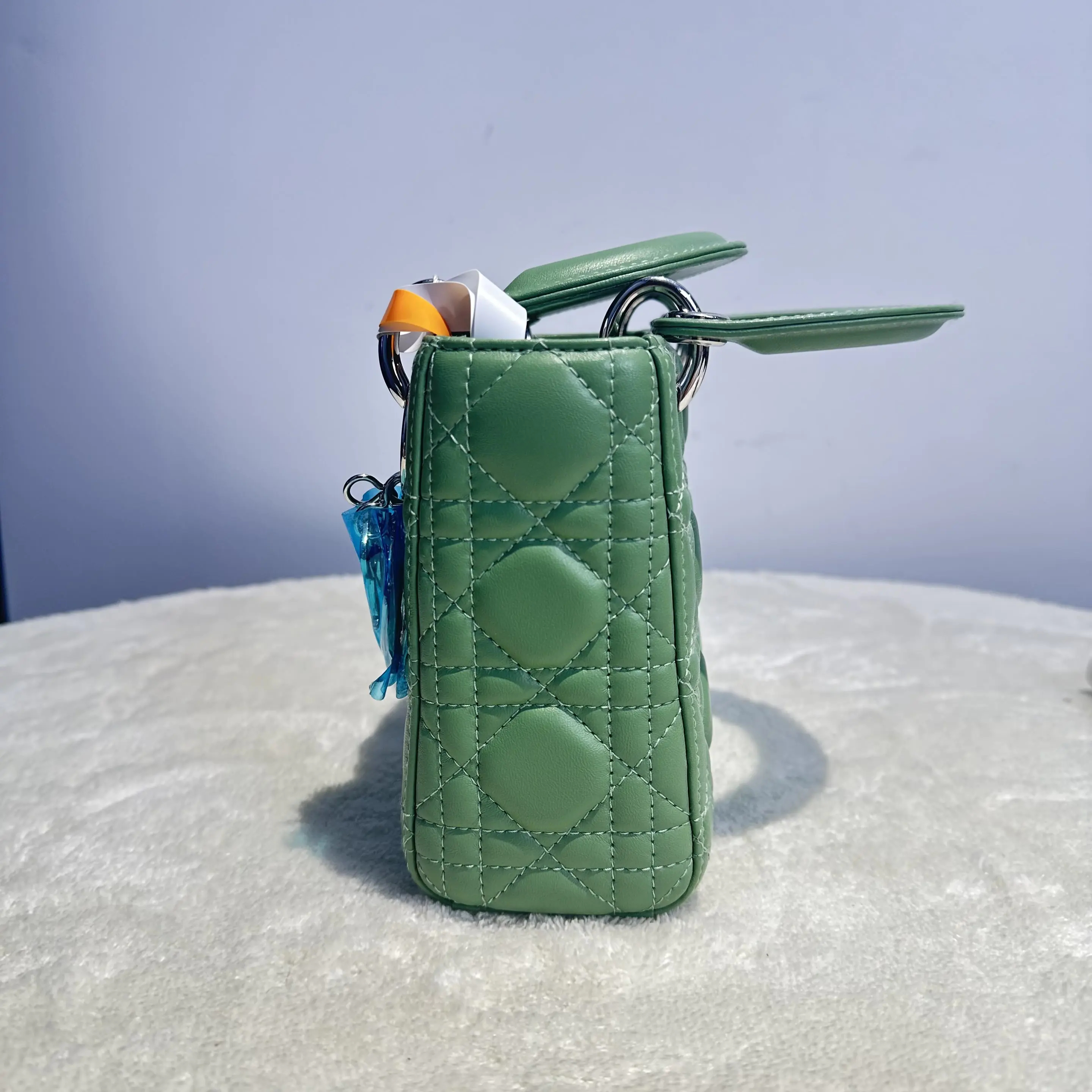 【#551】Pre-owned DIOR Lady Dior Mini Green lambskin Shoulder Bag  BJ11019050135