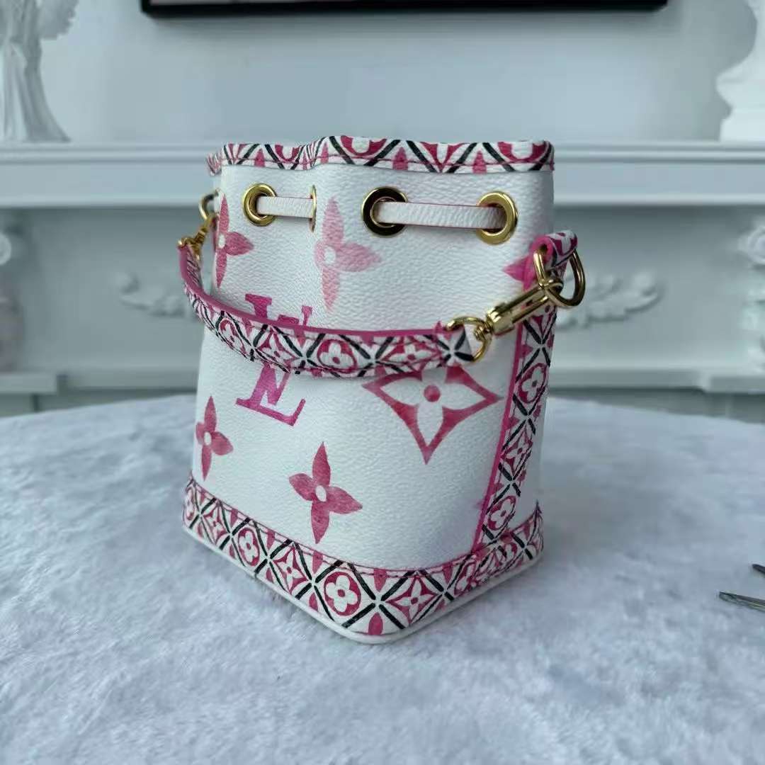 【#753】Pre-owned Louis Vuitton Noe White&Pink Monogram Canvas Nano Shoulder Bag BJ1109904098