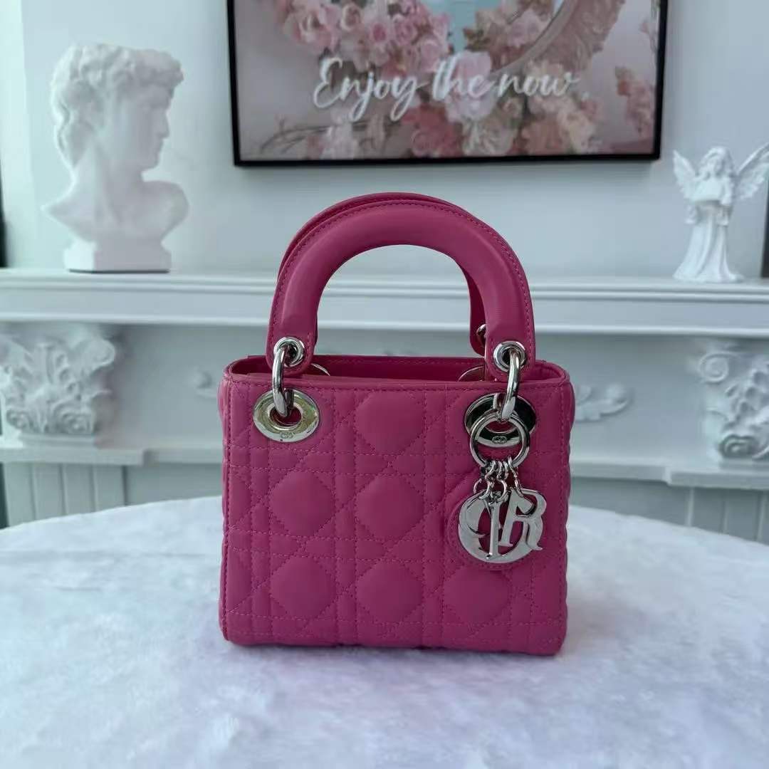 【#745】Pre-owend Dior Lady Dior Mini Pink Lambskin Shoulder Bag BJ11014050105