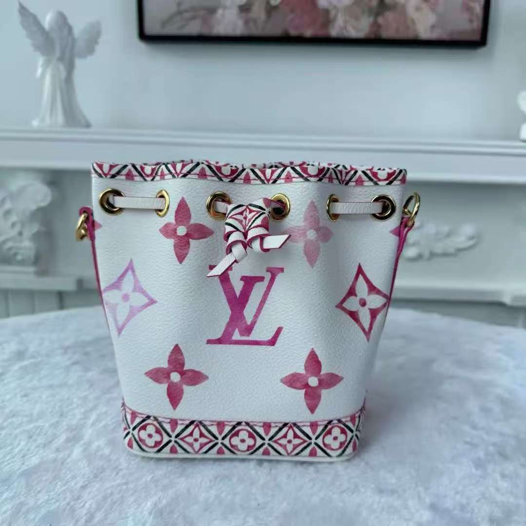 【#753】Pre-owned Louis Vuitton Noe White&Pink Monogram Canvas Nano Shoulder Bag BJ1109904098