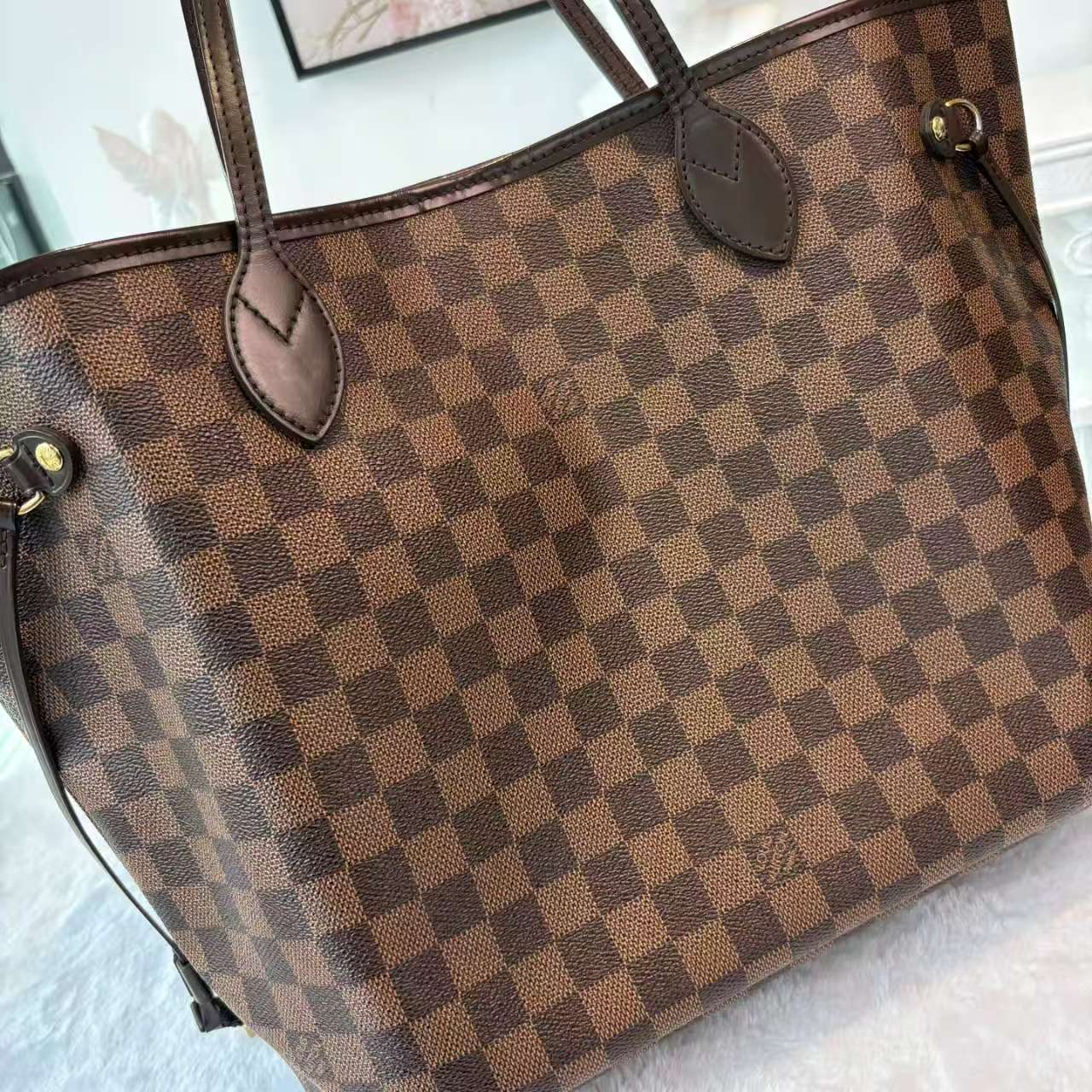【#760】Pre-owned Louis Vuitton Neverfull Damier Canvas&Calfskin Medium Crossbody Bag BJ1109904068