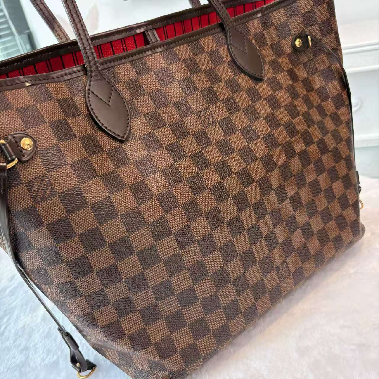【#760】Pre-owned Louis Vuitton Neverfull Damier Canvas&Calfskin Medium Crossbody Bag BJ1109904068