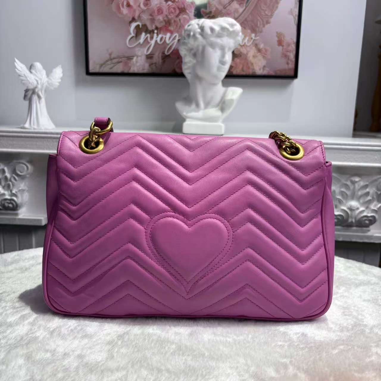 【#722】Pre-owned Gucci Marmont  Pink&Purple Calfskin 31 Crossbody bag BJ1101404045