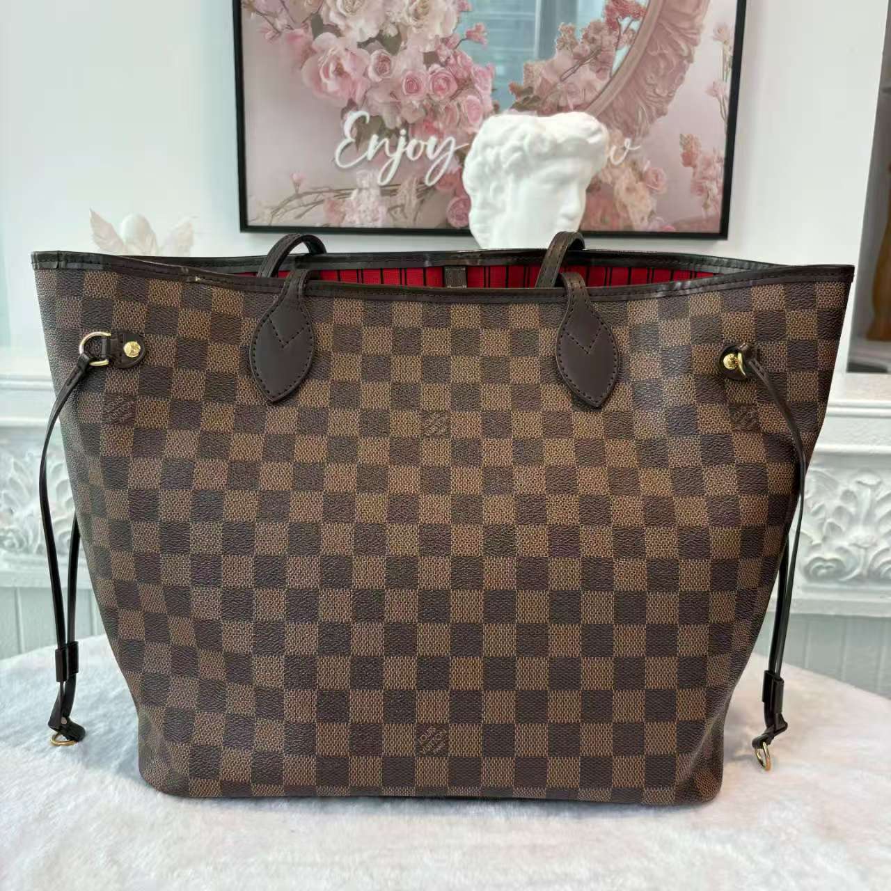 【#760】Pre-owned Louis Vuitton Neverfull Damier Canvas&Calfskin Medium Crossbody Bag BJ1109904068