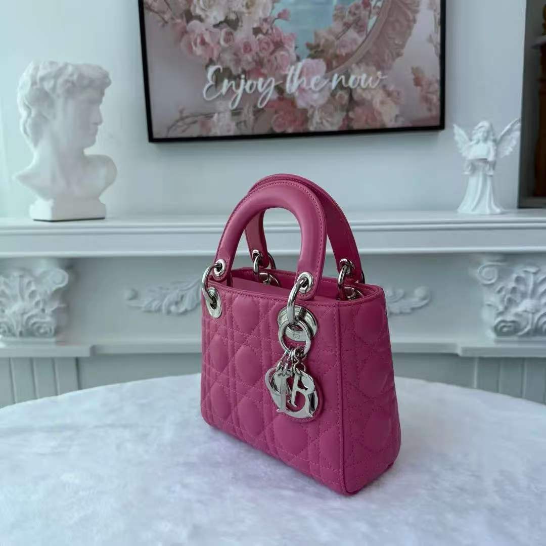 【#745】Pre-owend Dior Lady Dior Mini Pink Lambskin Shoulder Bag BJ11014050105
