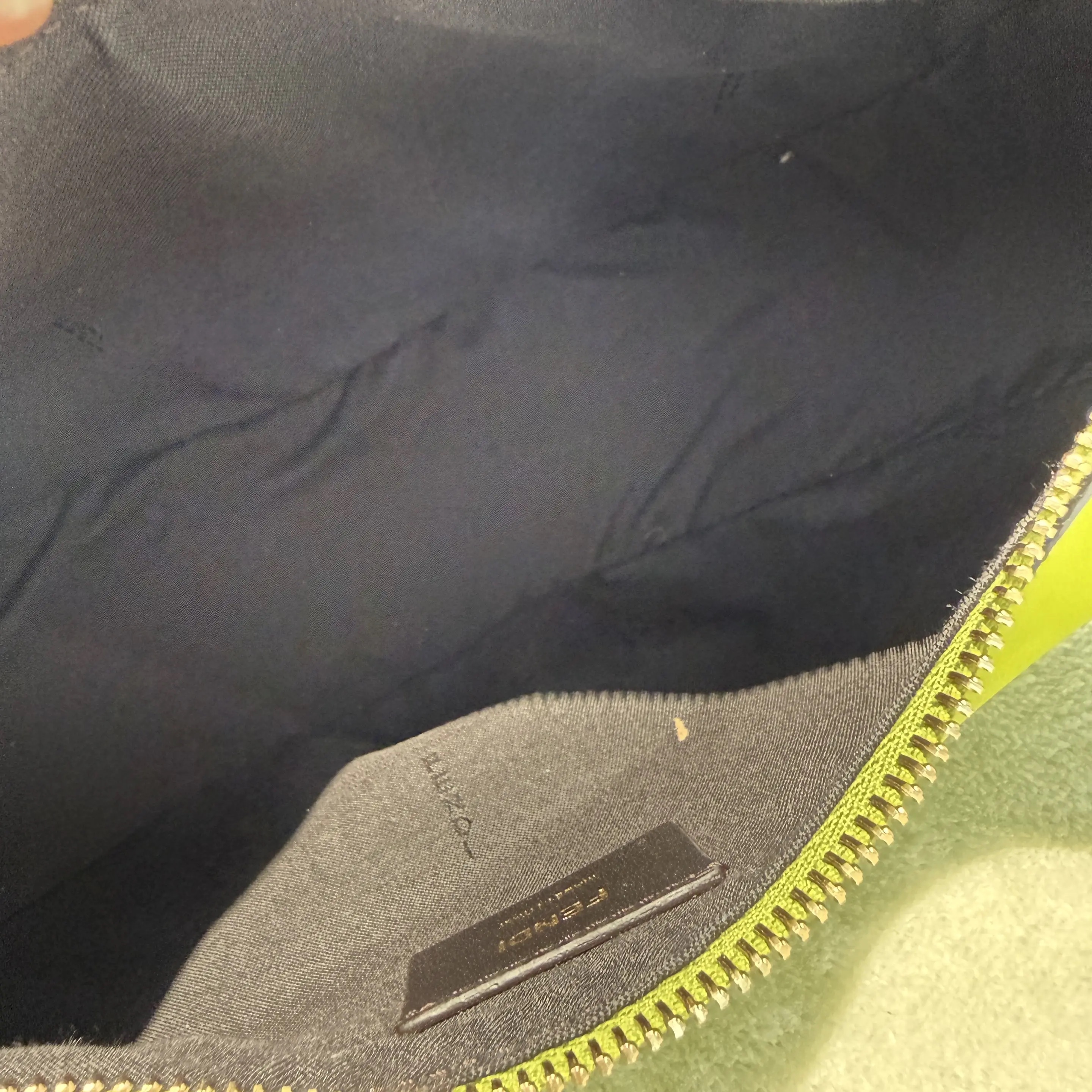 [#675]Pre owned Fendigraphy Green Calfskin Small BJ110&04060