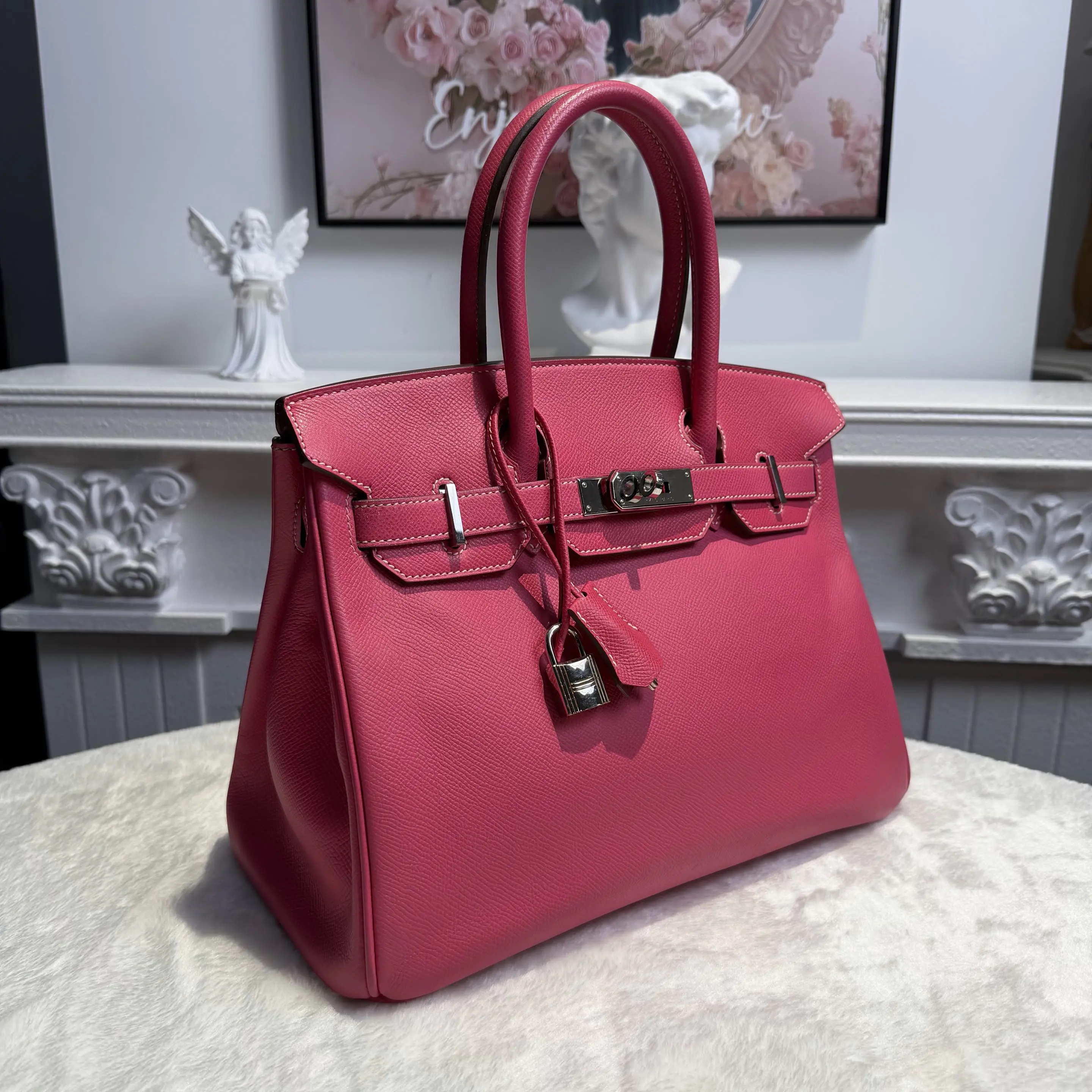 [#633]Pre owned Hermes Birkin 30 Pink Epsom Stamp O Silver Hardware BJ1101105065