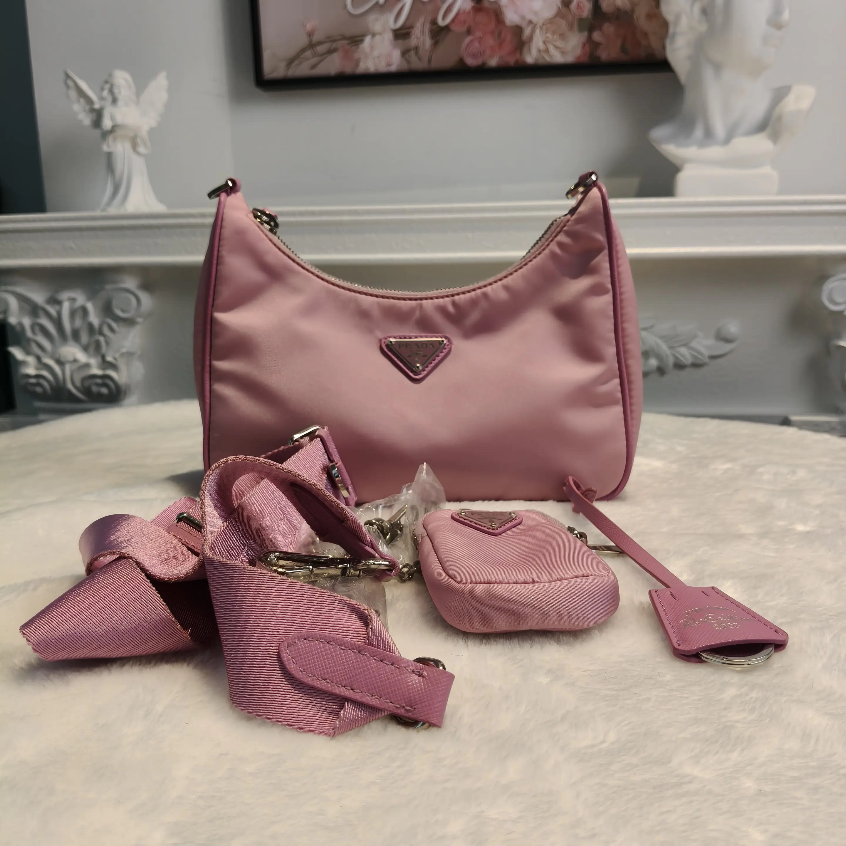 [#707]Pre owned Prada Hobo Nylon mini Crossbody bag BJ110&04055