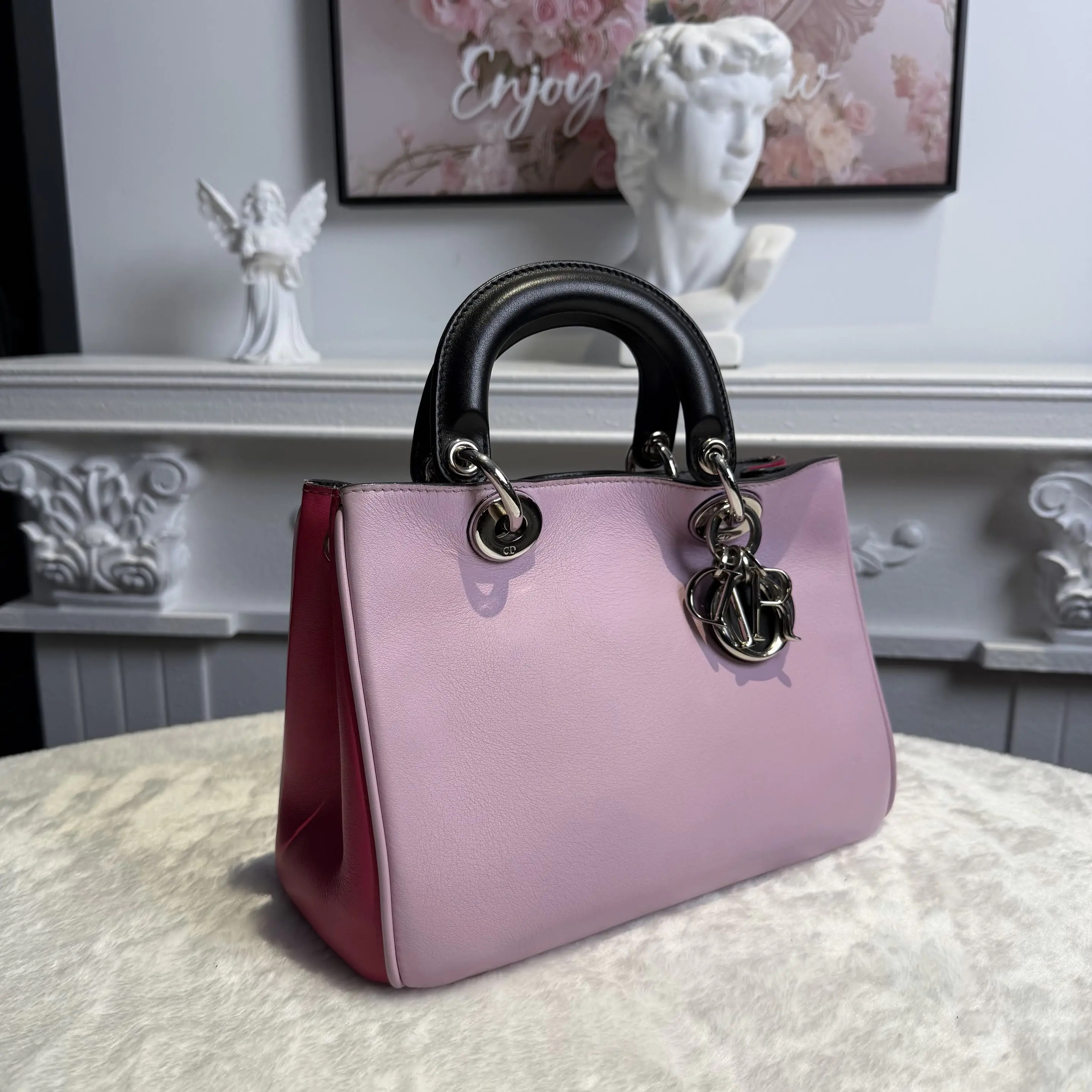 【#629】Pre-owned Dior Diorissimo Purple Black Calfskin Small Silver hardware Crossbody Bag BJ110&04040