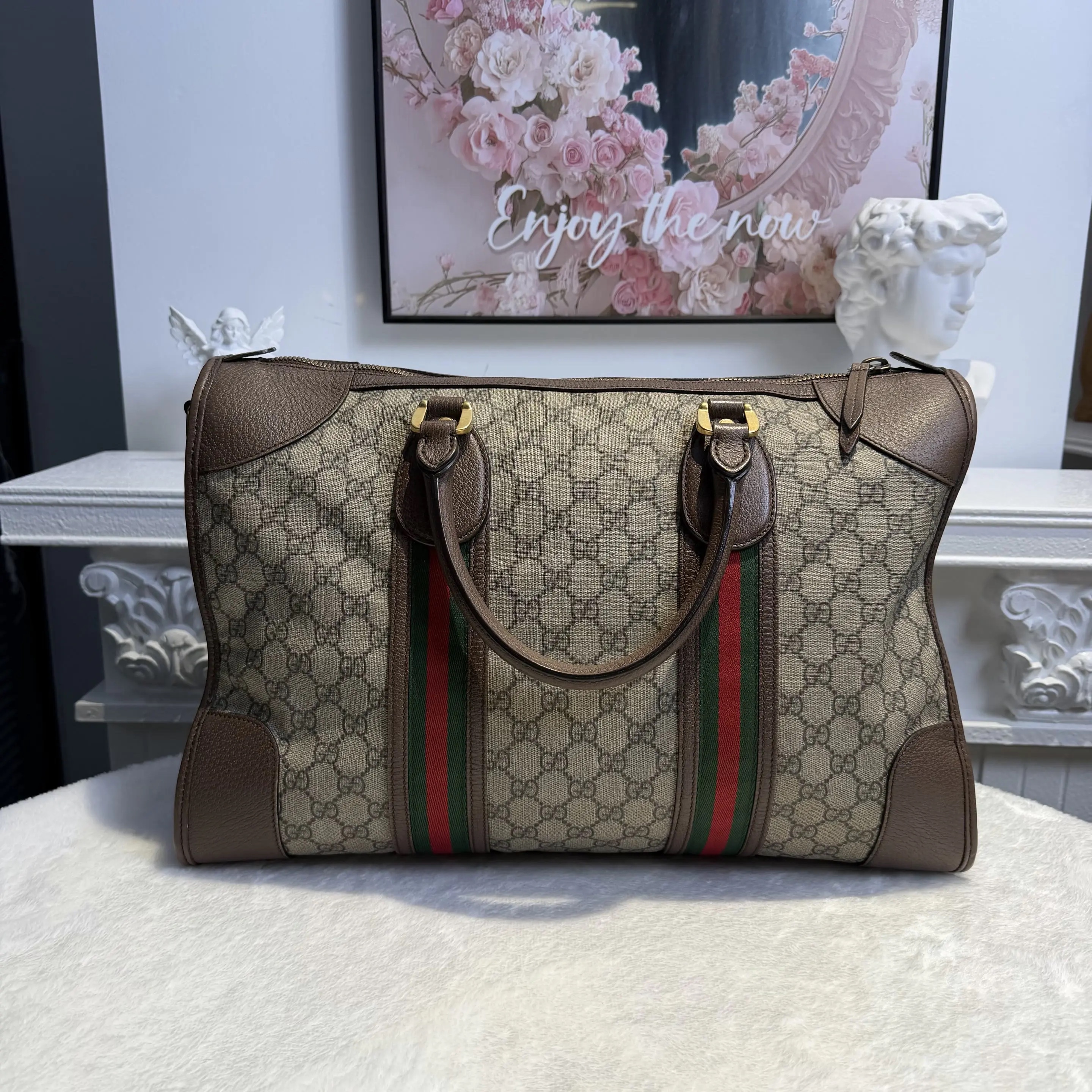 [#613]Pre owned Gucci Savoy Large Duffle Calfskin Convas BJ1101504060
