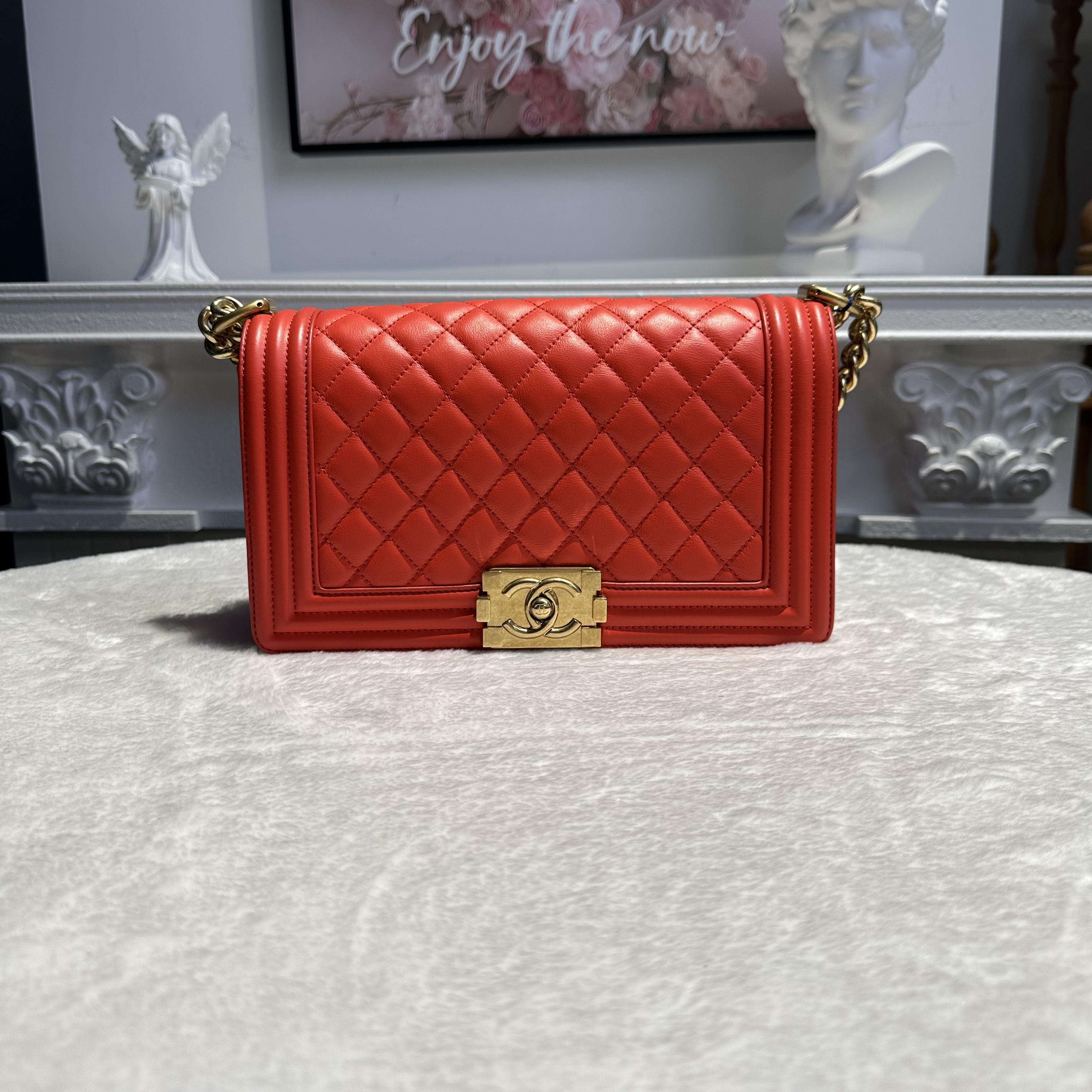 【#770】Pre-owned Chanel Leboy Red Calfskin Shoulder Bag BJ11017050115