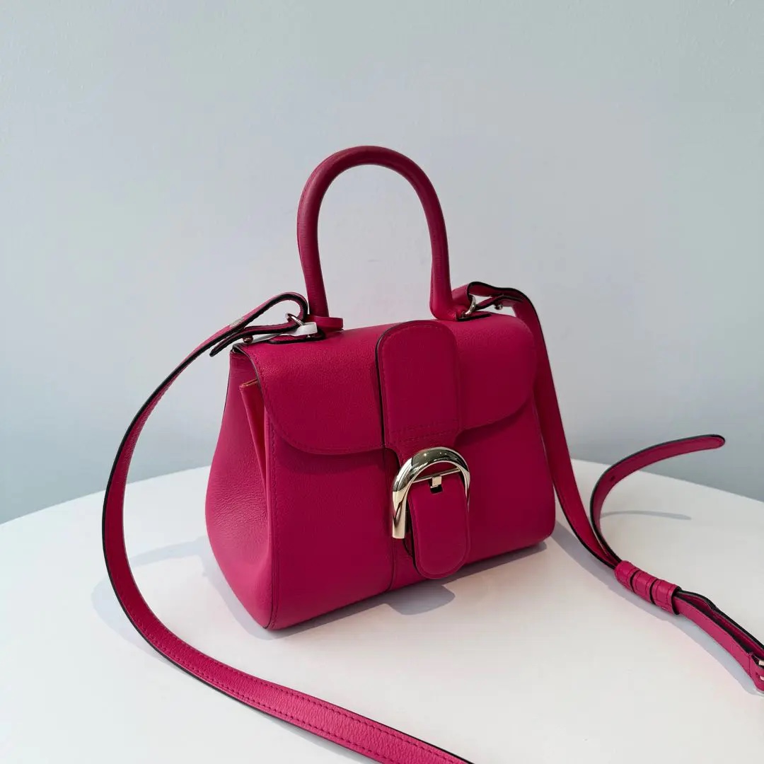 [#669]Pre owned Delvaux Brilliant Red Calfskin Mini Golden Hardware BJ110&04088