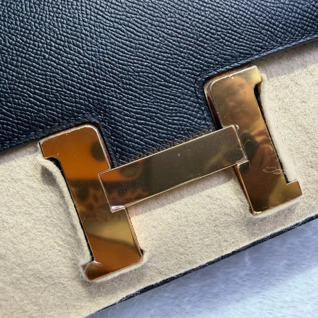 【#775】Pre-owned Hermes Constance 24 Black Gold  Epsom Leather C（2018） Color Cold 89 BJ1101805036