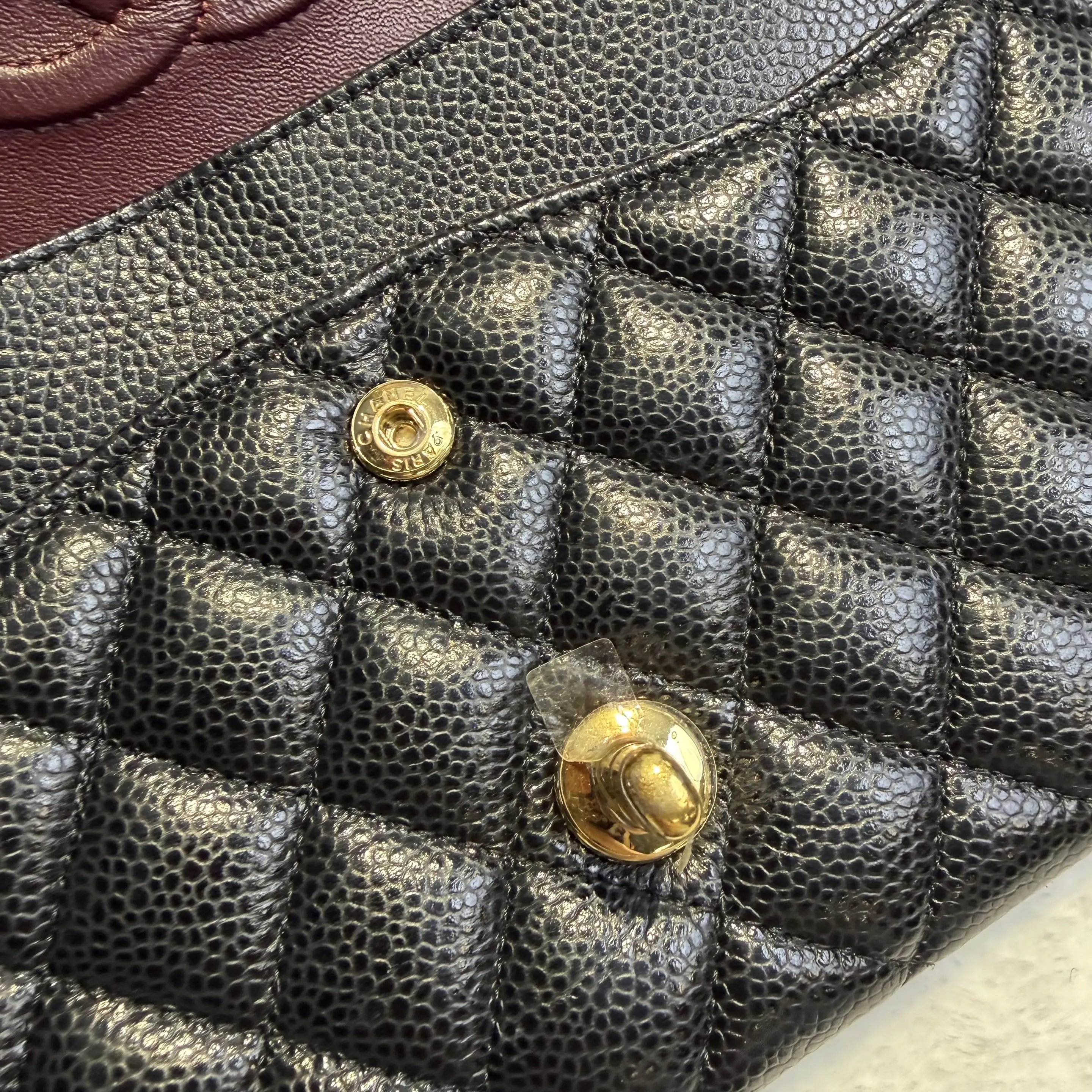 【#780】Pre-owned Chanel Classic Flap Double Flap Caviar Calfskin Black Gold Shoulder Full Set Bag BJ1102105040