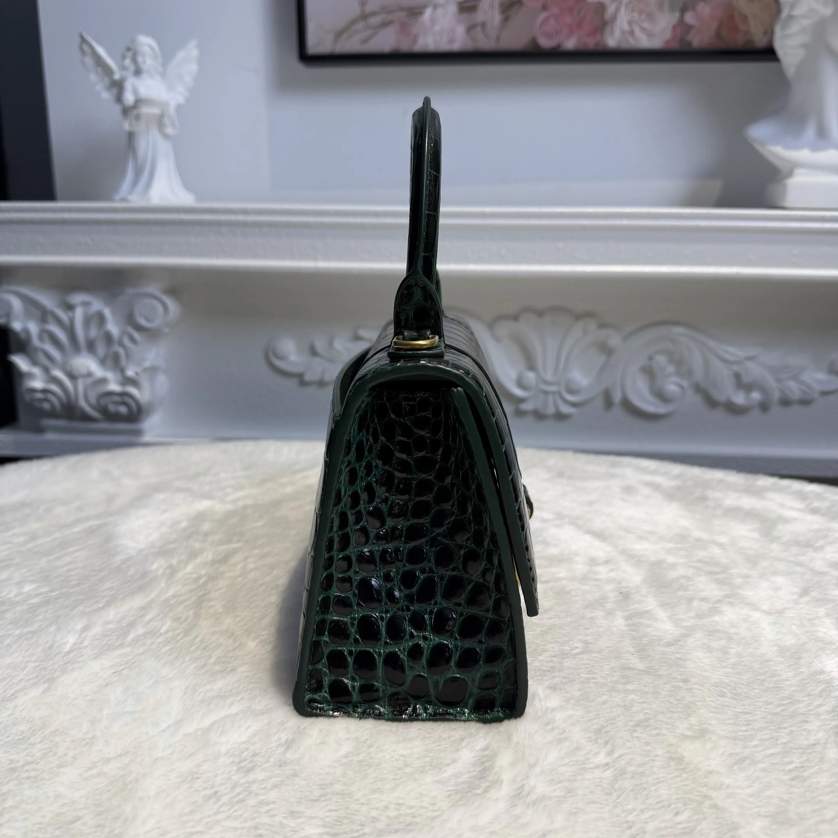 [#607]Pre owned Balenciaga Hourglass Green Calfskin XS Golden Hardware BJ110&04053