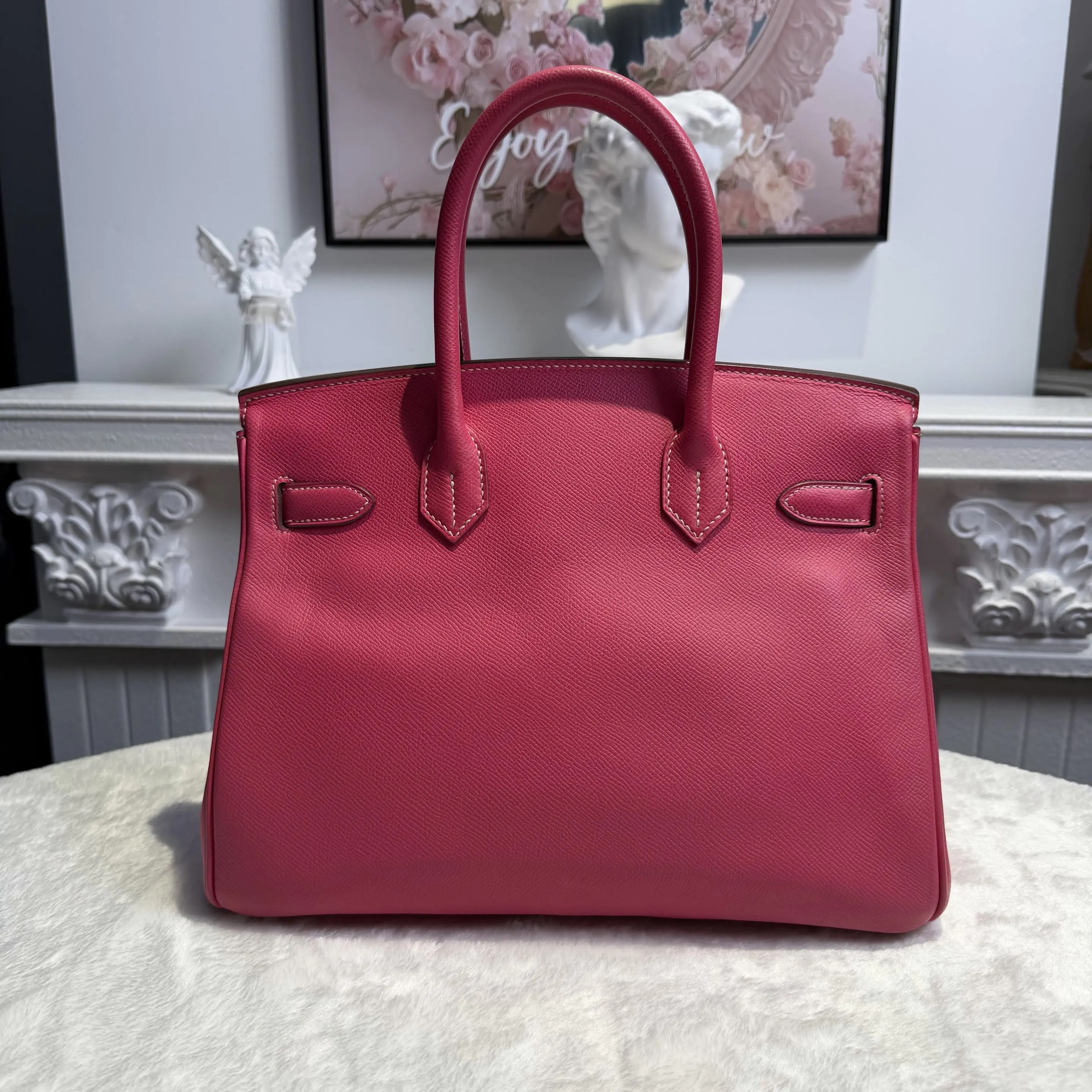 [#633]Pre owned Hermes Birkin 30 Pink Epsom Stamp O Silver Hardware BJ1101105065