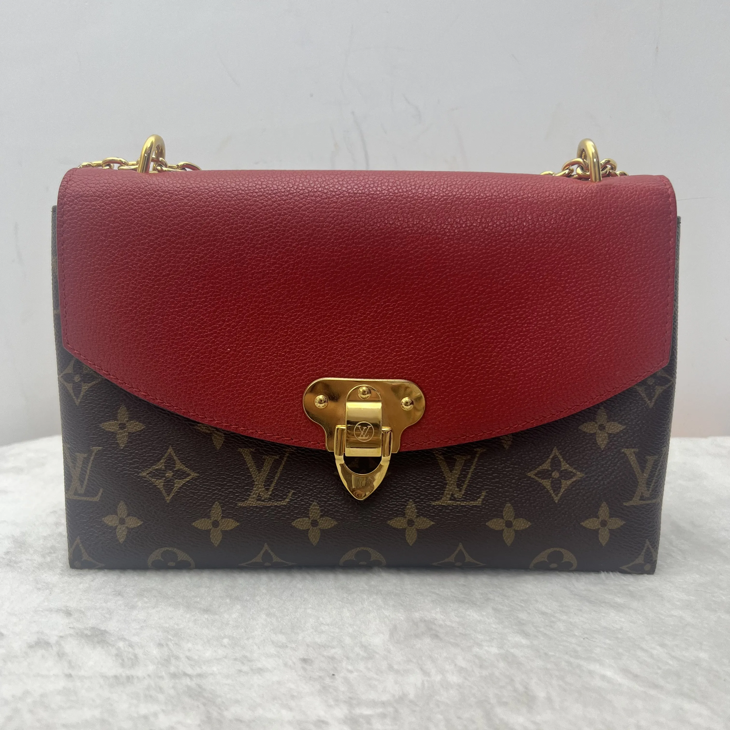 【#477】Pre-owned Louis Vuitton Saint Placide Monogram & Red Calfskin Flap Canvas Shoulder BagsBJ1101804060 