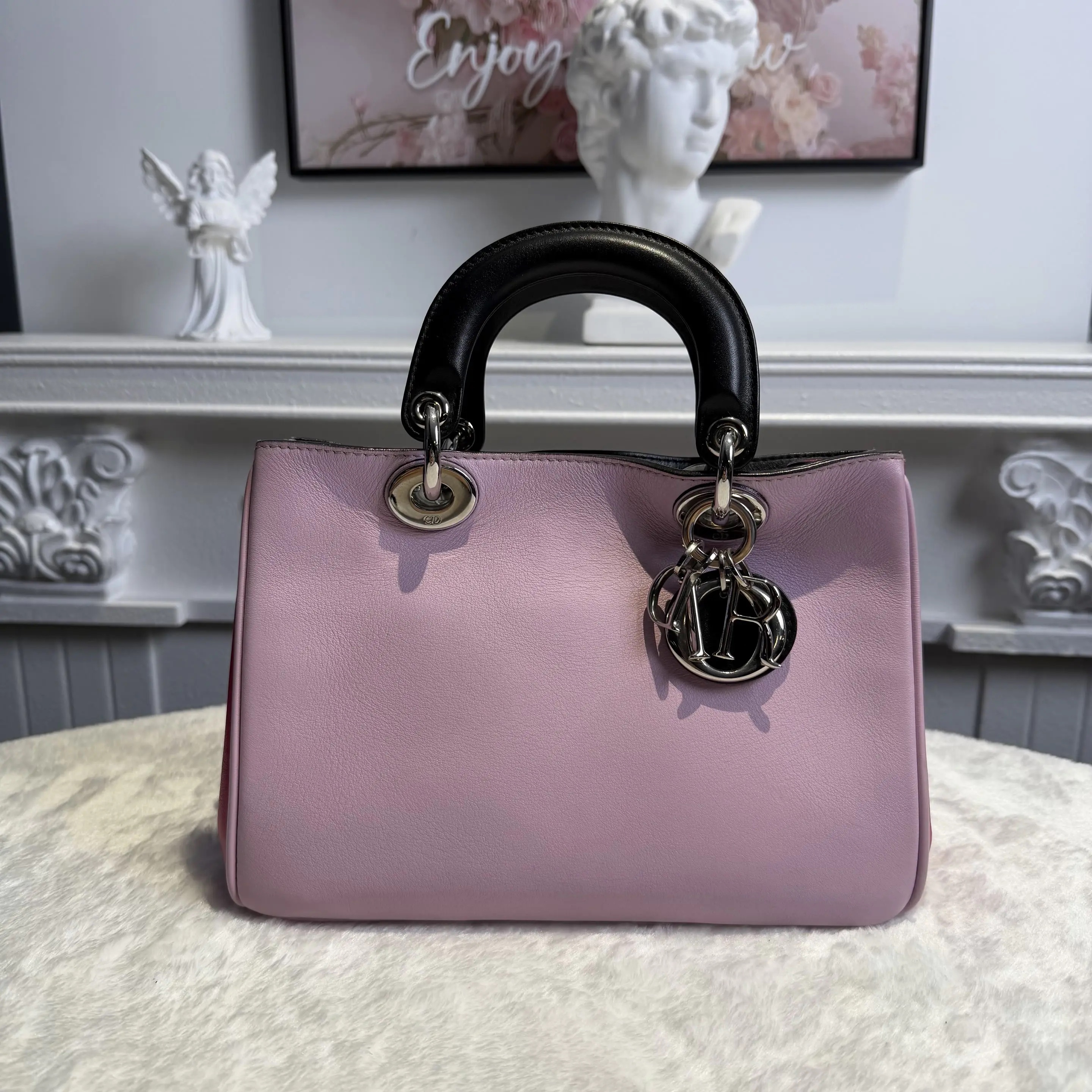 【#629】Pre-owned Dior Diorissimo Purple Black Calfskin Small Silver hardware Crossbody Bag BJ110&04040
