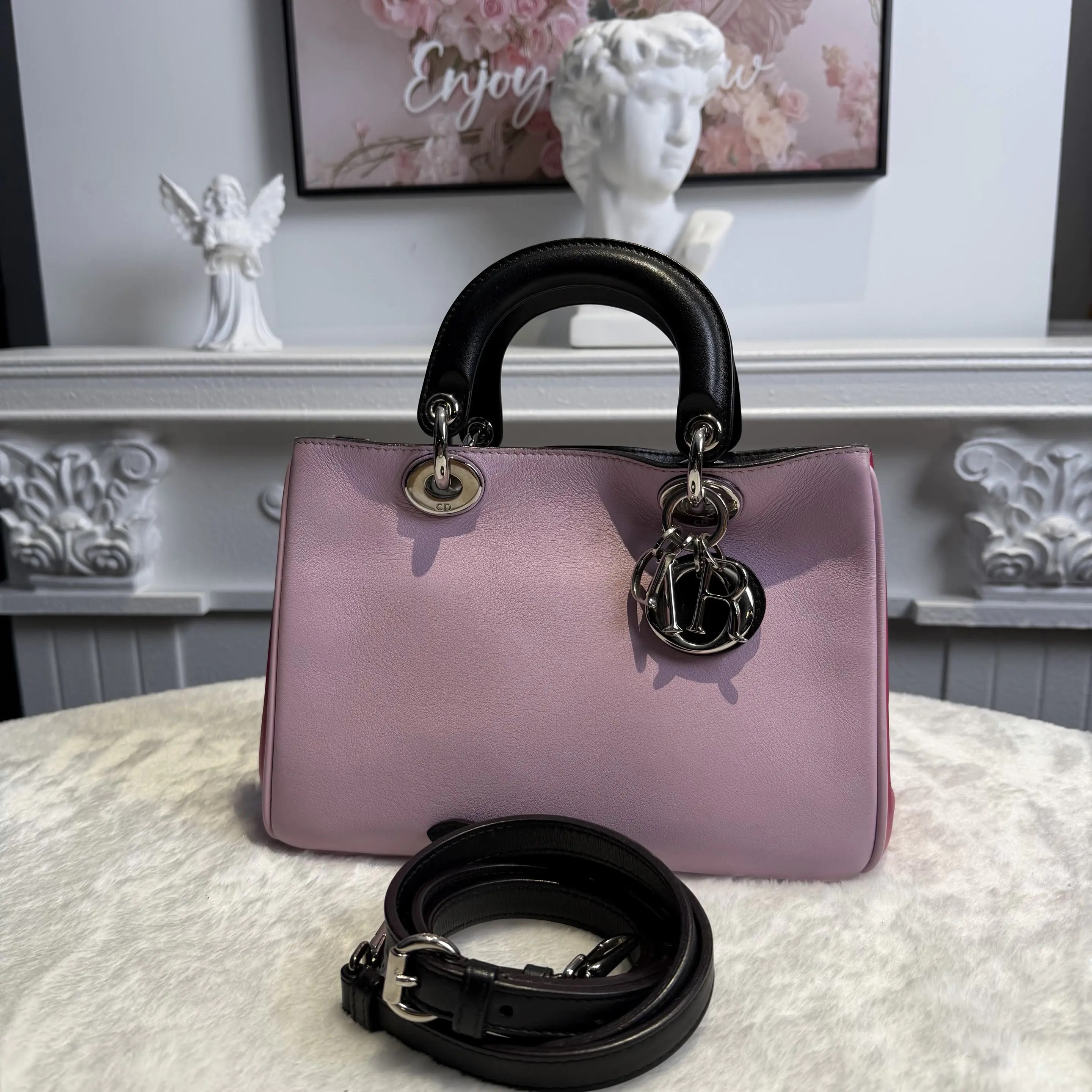 [#629]Pre owned Dior Diorissimo Purple Black Calfskin Small Silver hardware BJ110&04040