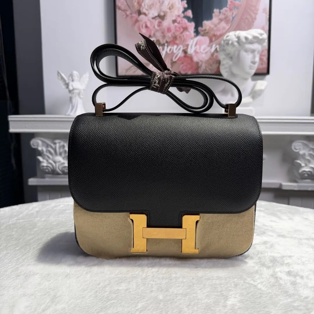 【#775】Pre-owned Hermes Constance 24 Black Gold  Epsom Leather C（2018） Color Cold 89 BJ1101805036