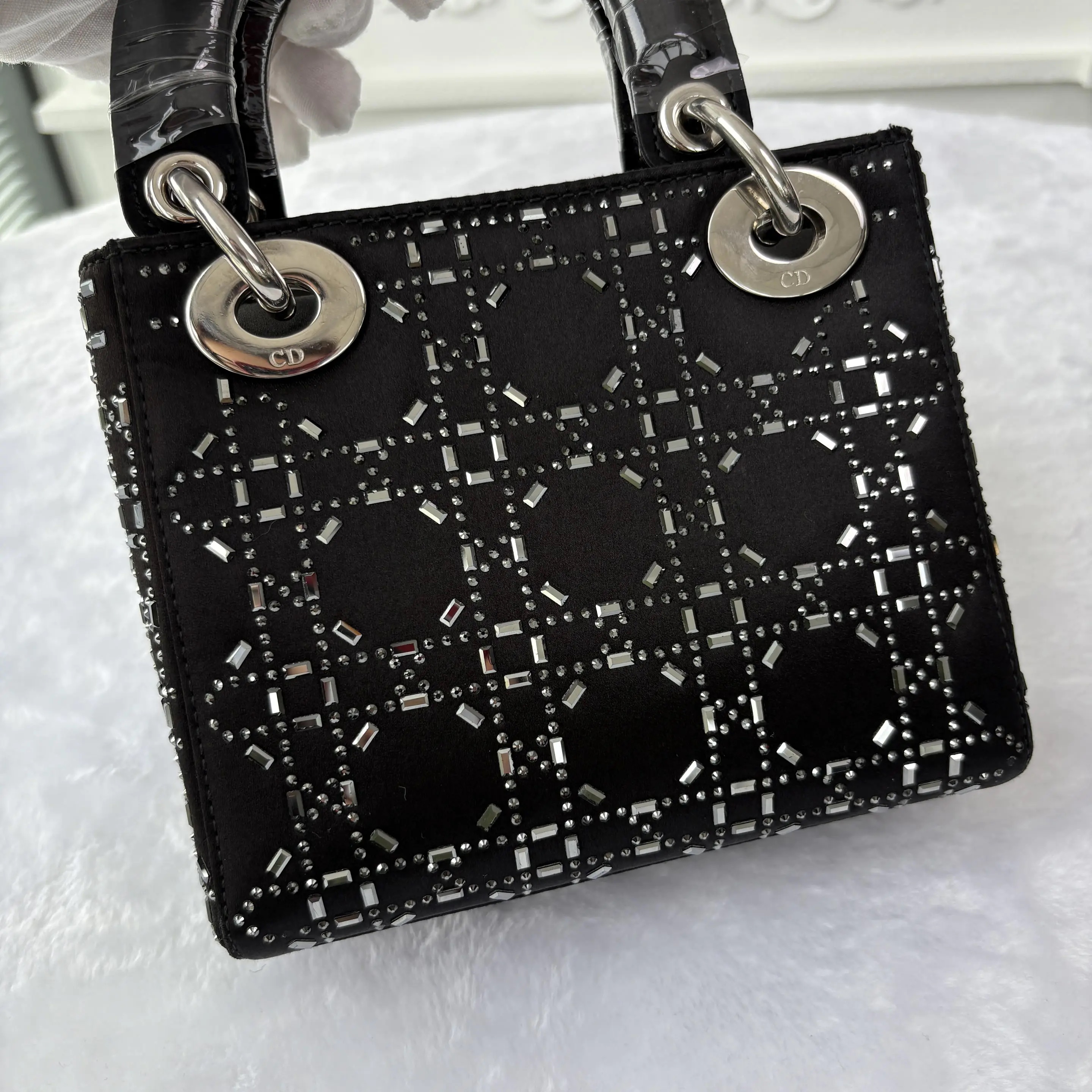 【#729】Pre-owned Dior Lady Dior Mini Black Stain Shoulder Bag CrossBody Bag BJ1101805010