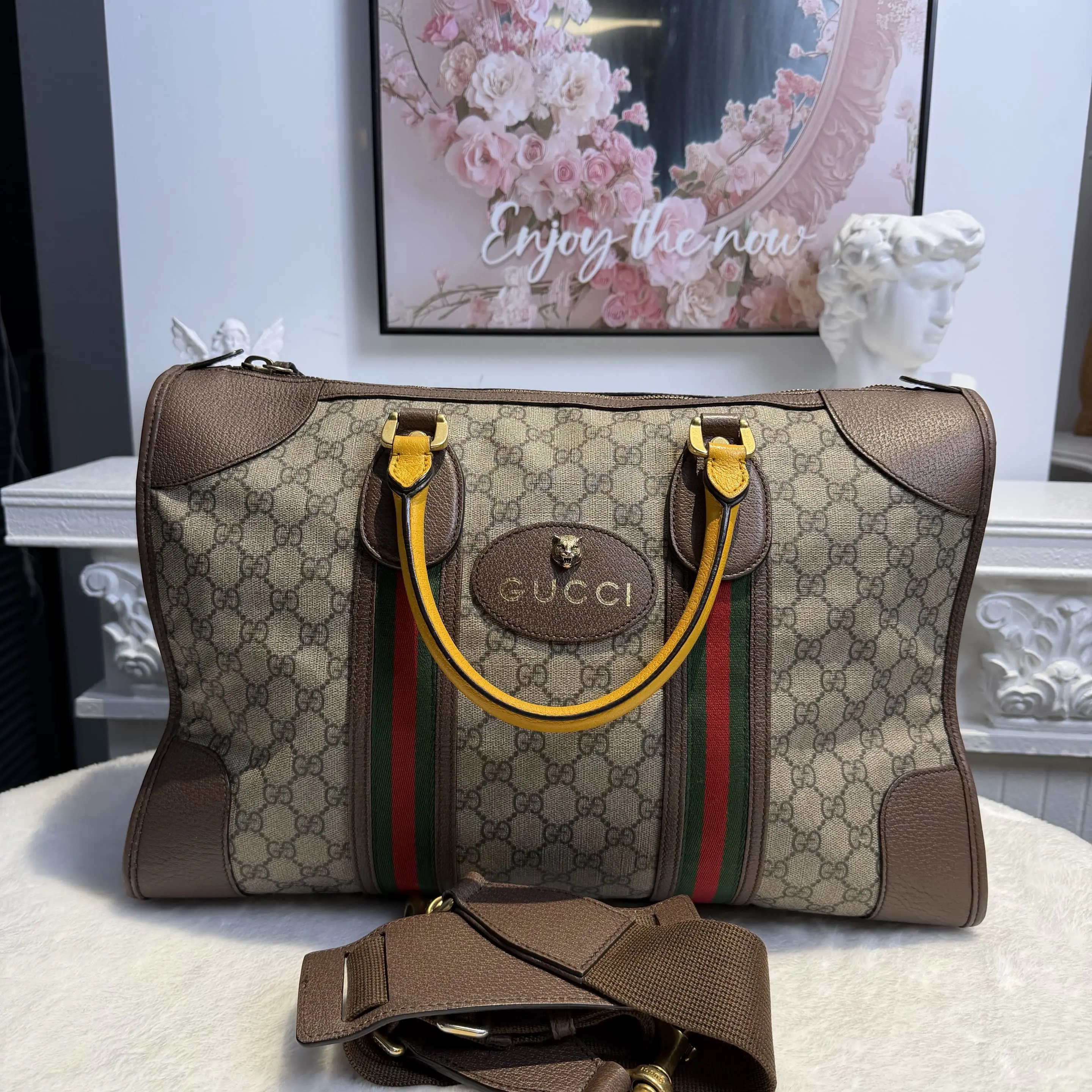 [#613]Pre owned Gucci Savoy Large Duffle Calfskin Convas BJ1101504060
