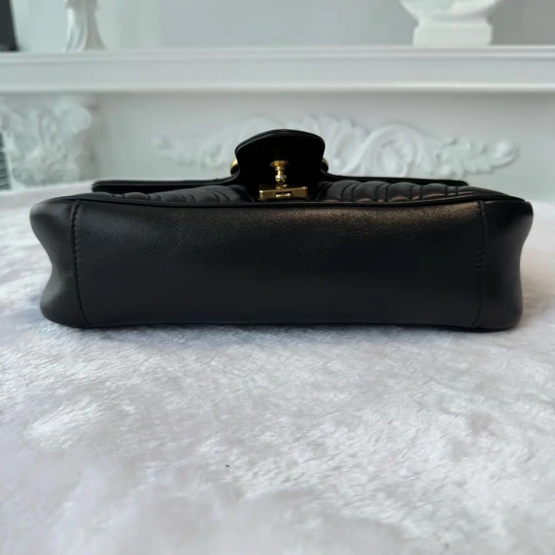 [#621]Pre owned Gucci Marmont Black Calfskin Medium 26