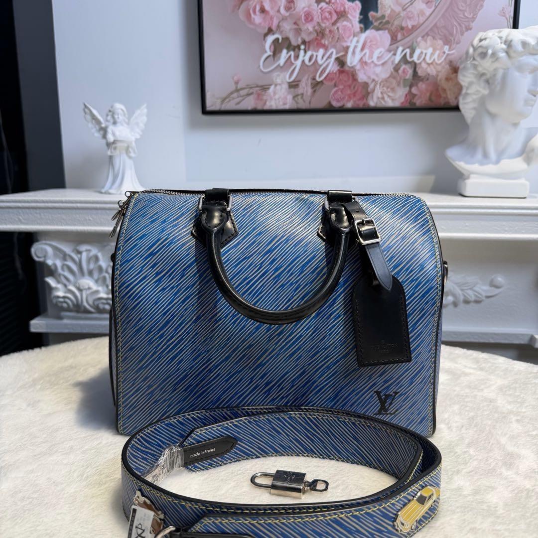 【#605】Pre-owned Speedy 25 Jean Blue EPI with strap shoulder bag BJ1101704065