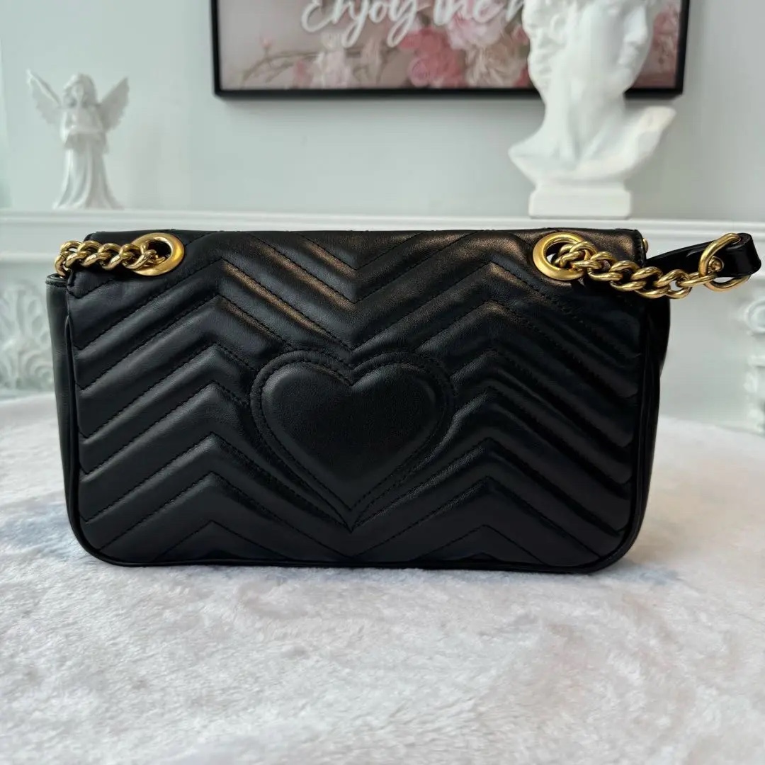 [#621]Pre owned Gucci Marmont Black Calfskin Medium 26