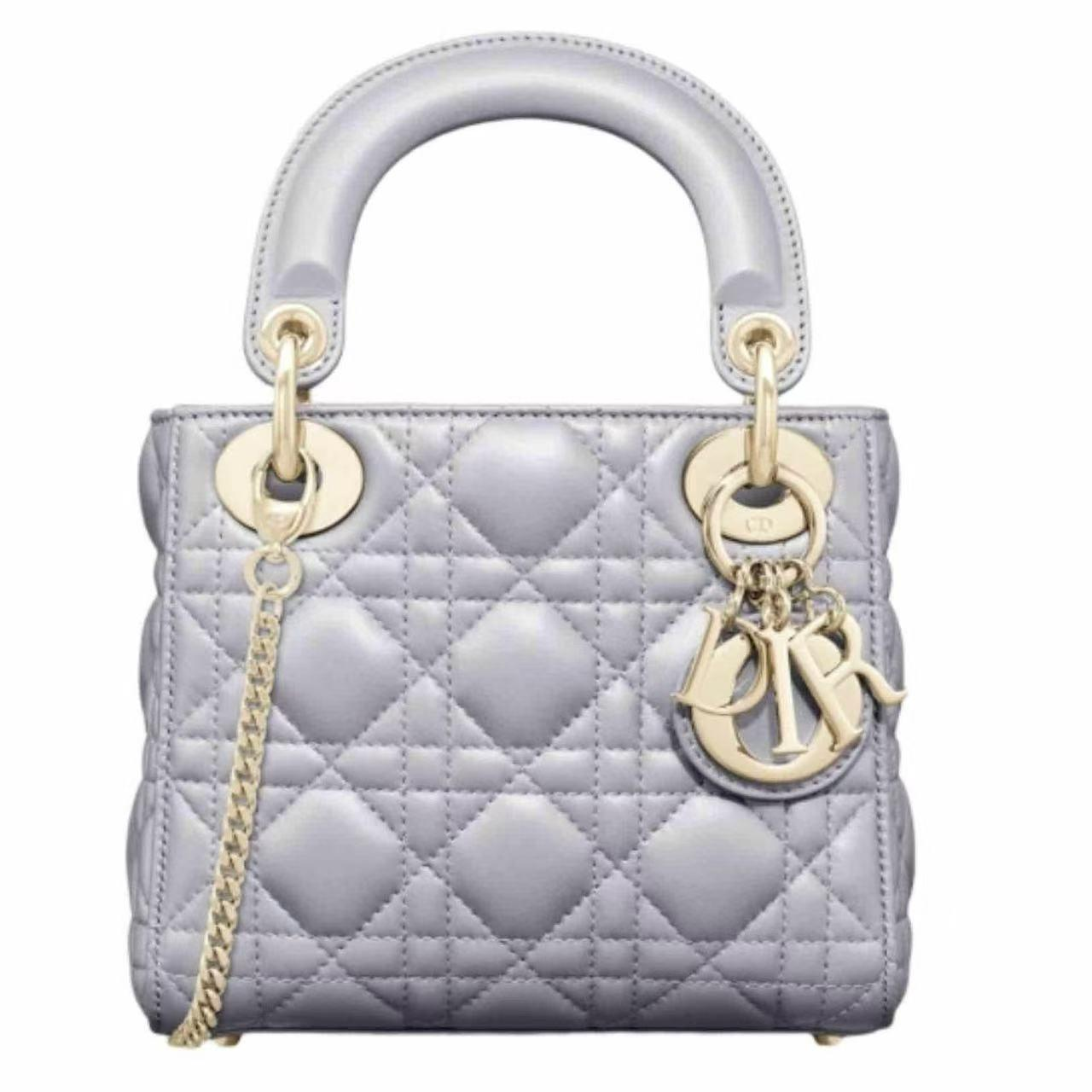 【#683】Pre-owned Dior Lady Dior Pearl Grey Lambskin Mini Golden Hardware Crossbody Bag BJ11018050135