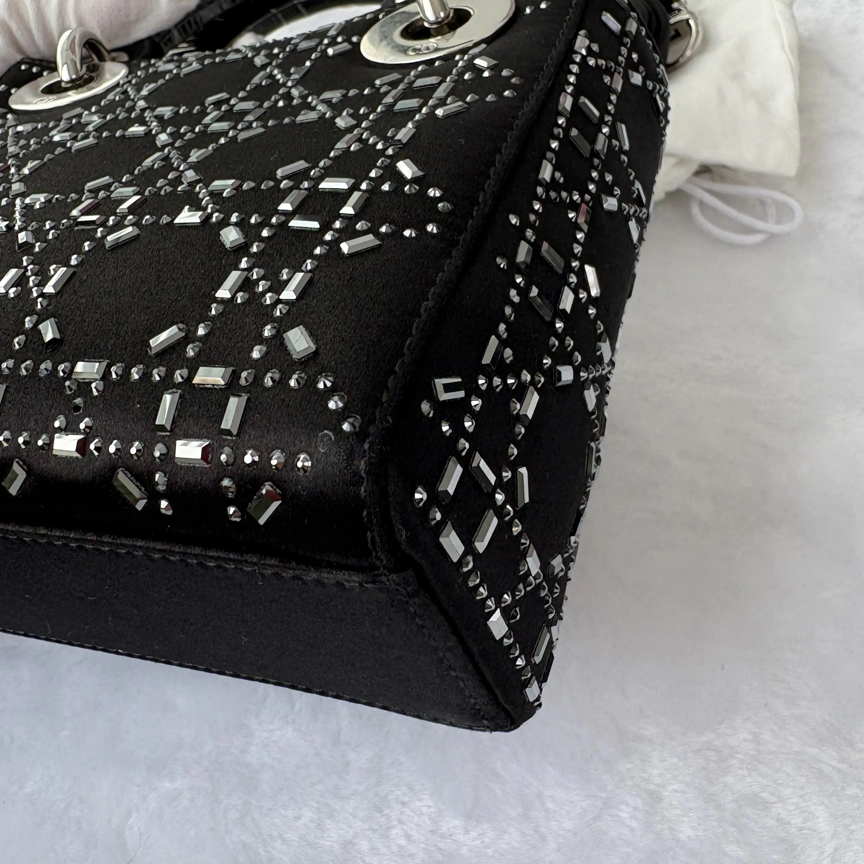 【#729】Pre-owned Dior Lady Dior Mini Black Stain Shoulder Bag CrossBody Bag BJ1101805010