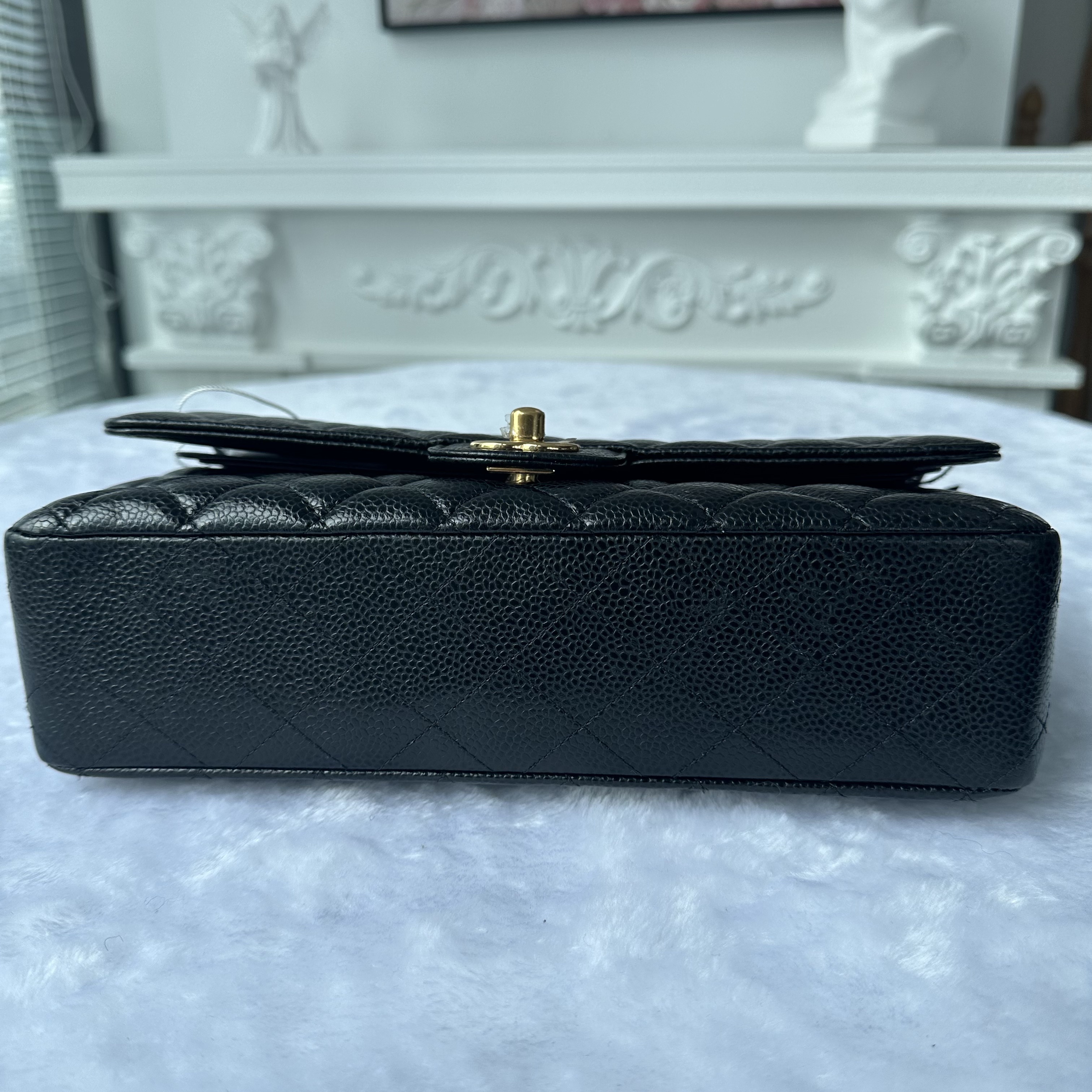 【#780】Pre-owned Chanel Classic Flap Double Flap Caviar Calfskin Black Gold Shoulder Full Set Bag BJ1102105040